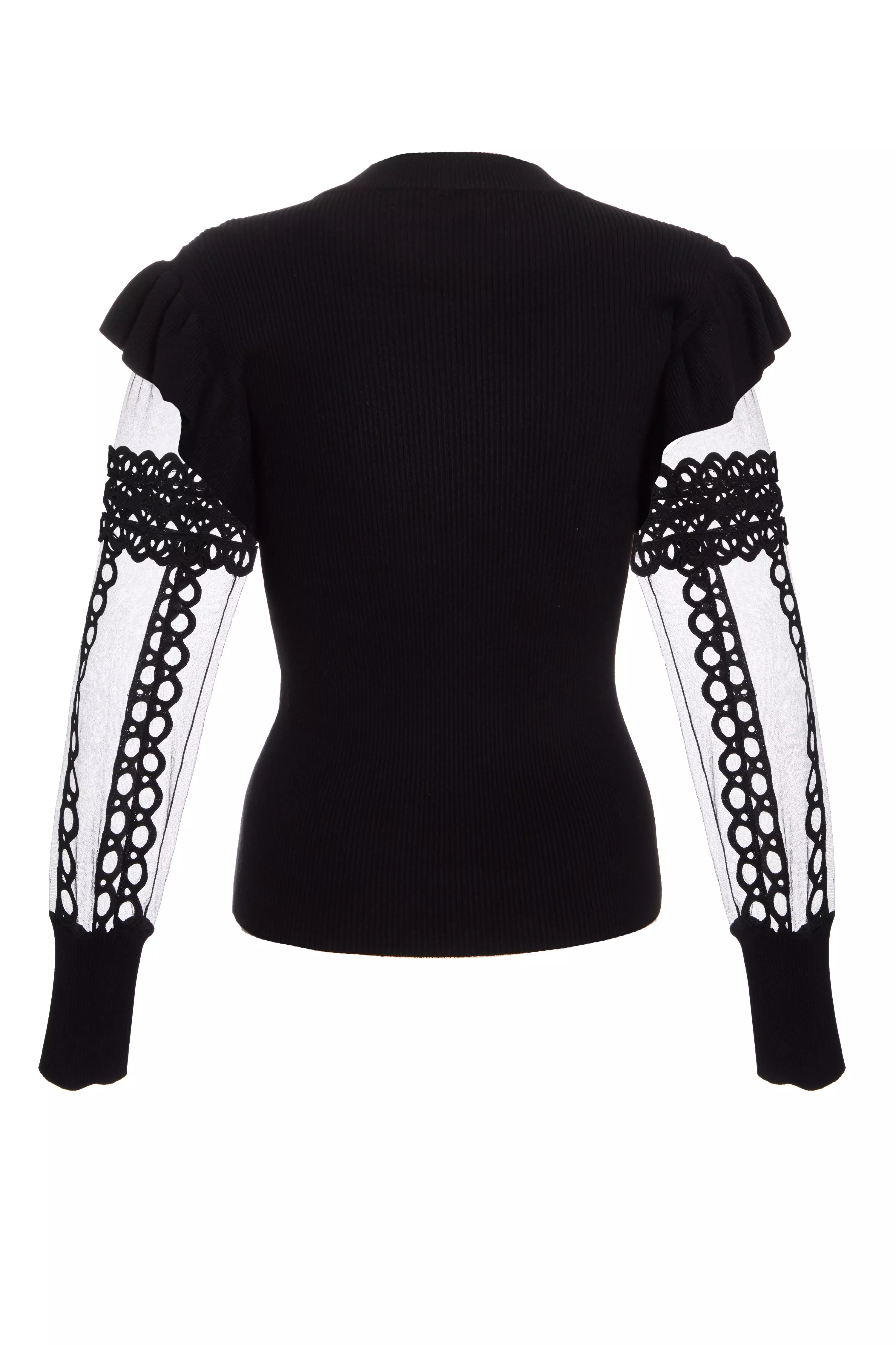 Black Knit Mesh Sleeve Jumper