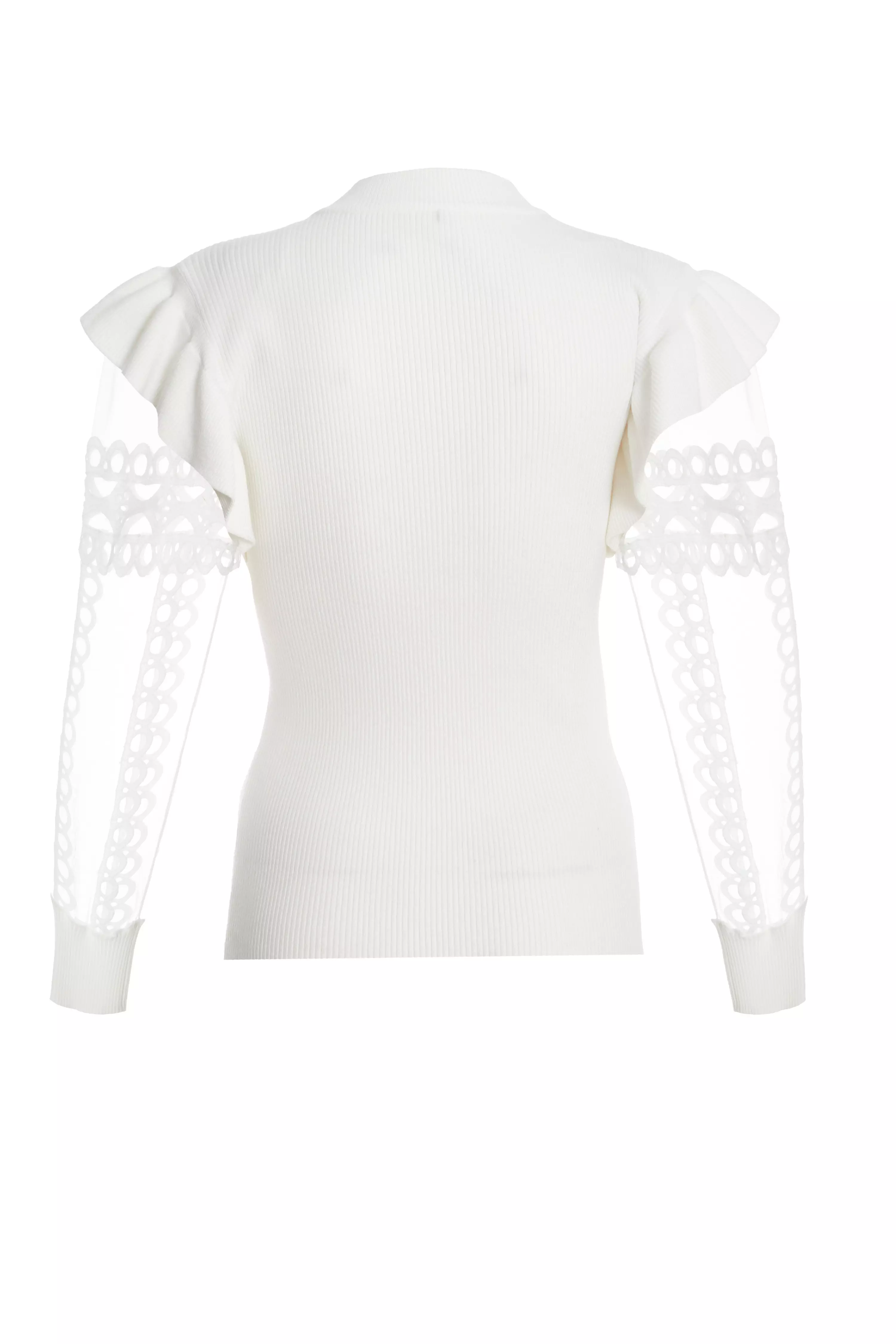 Cream Knit Mesh Sleeve Jumper