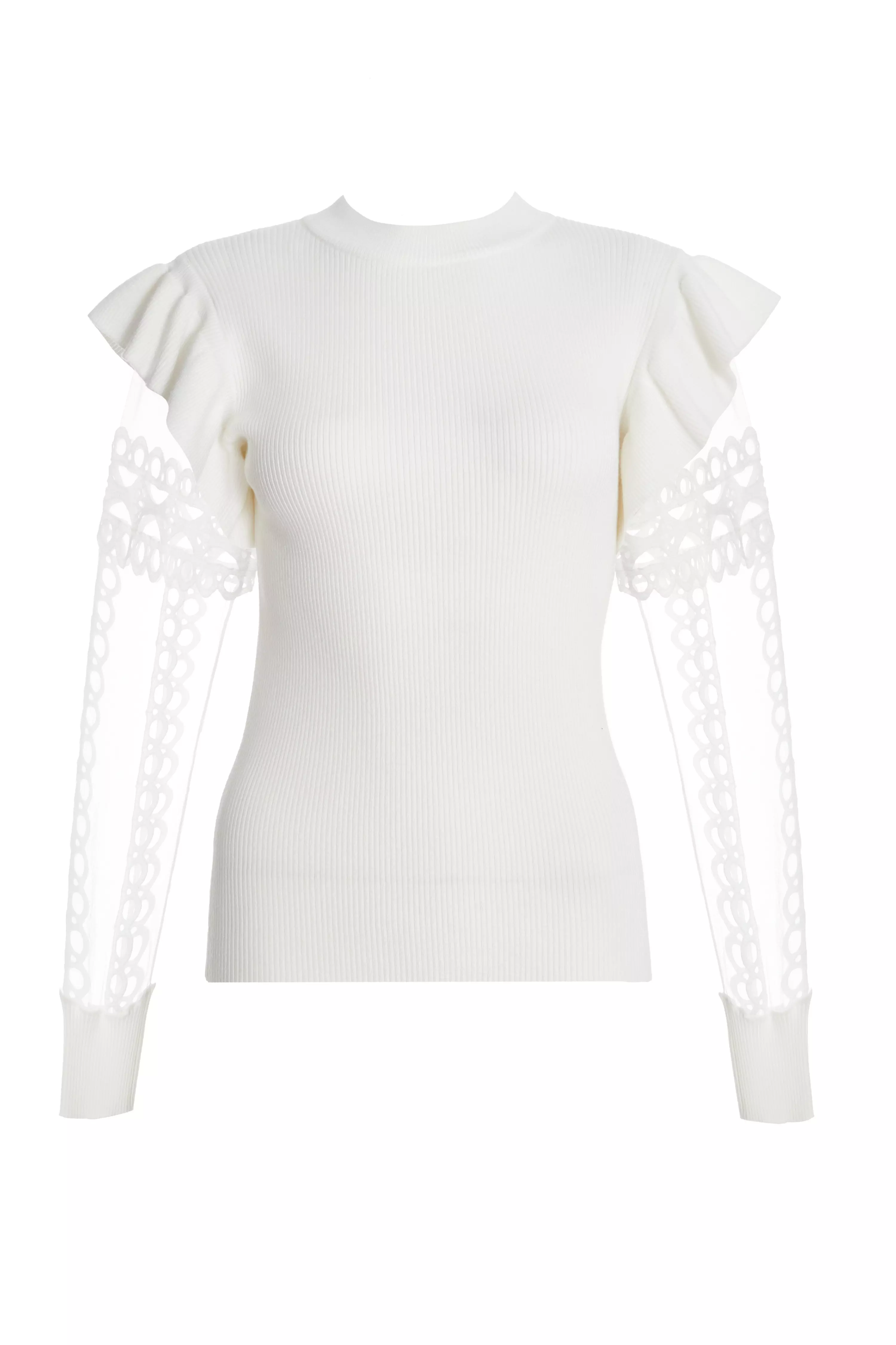 Cream Knit Mesh Sleeve Jumper