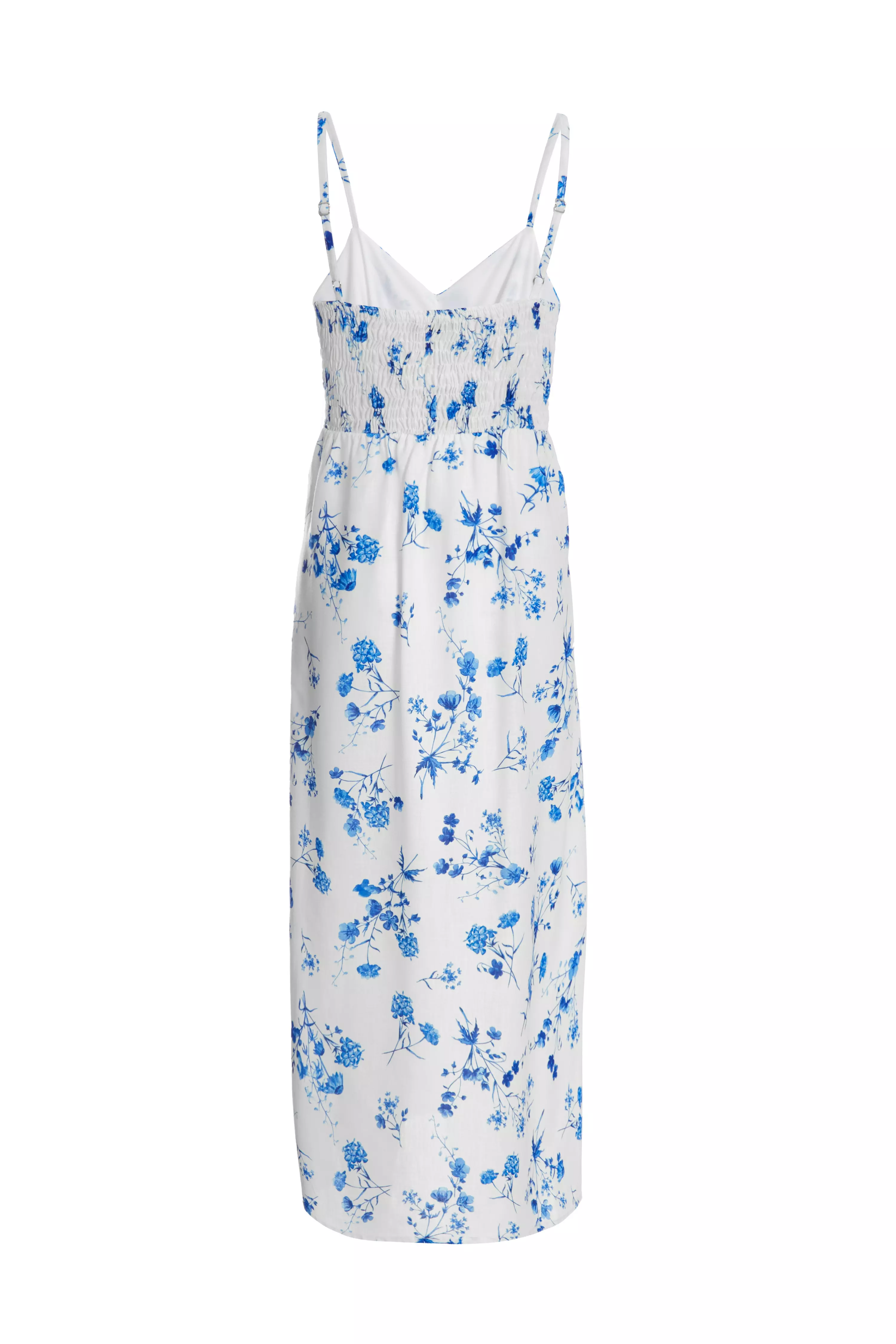 White Floral Linen Look Midaxi Dress