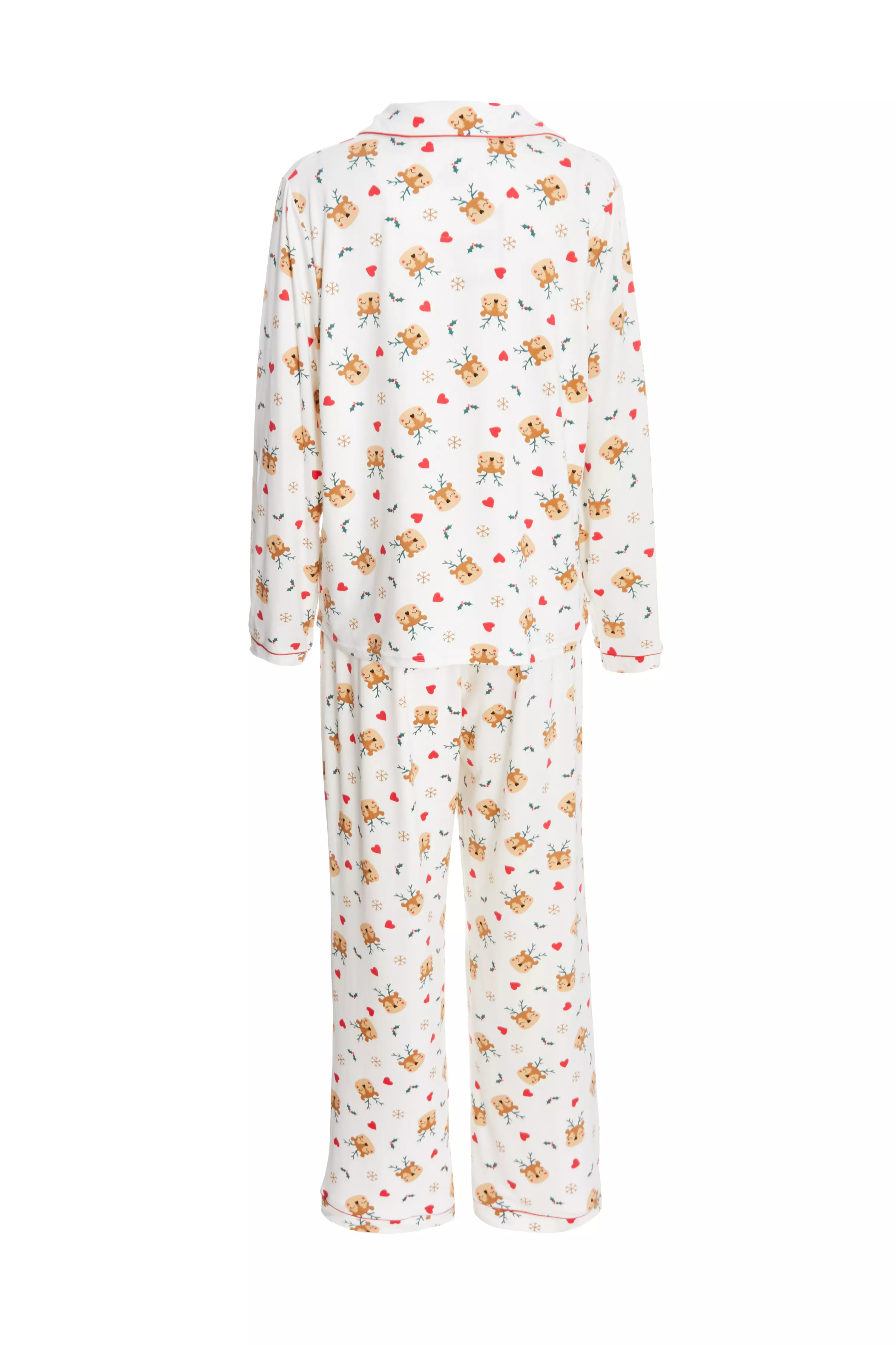 Cream Reindeer Print Long Pyjama Set