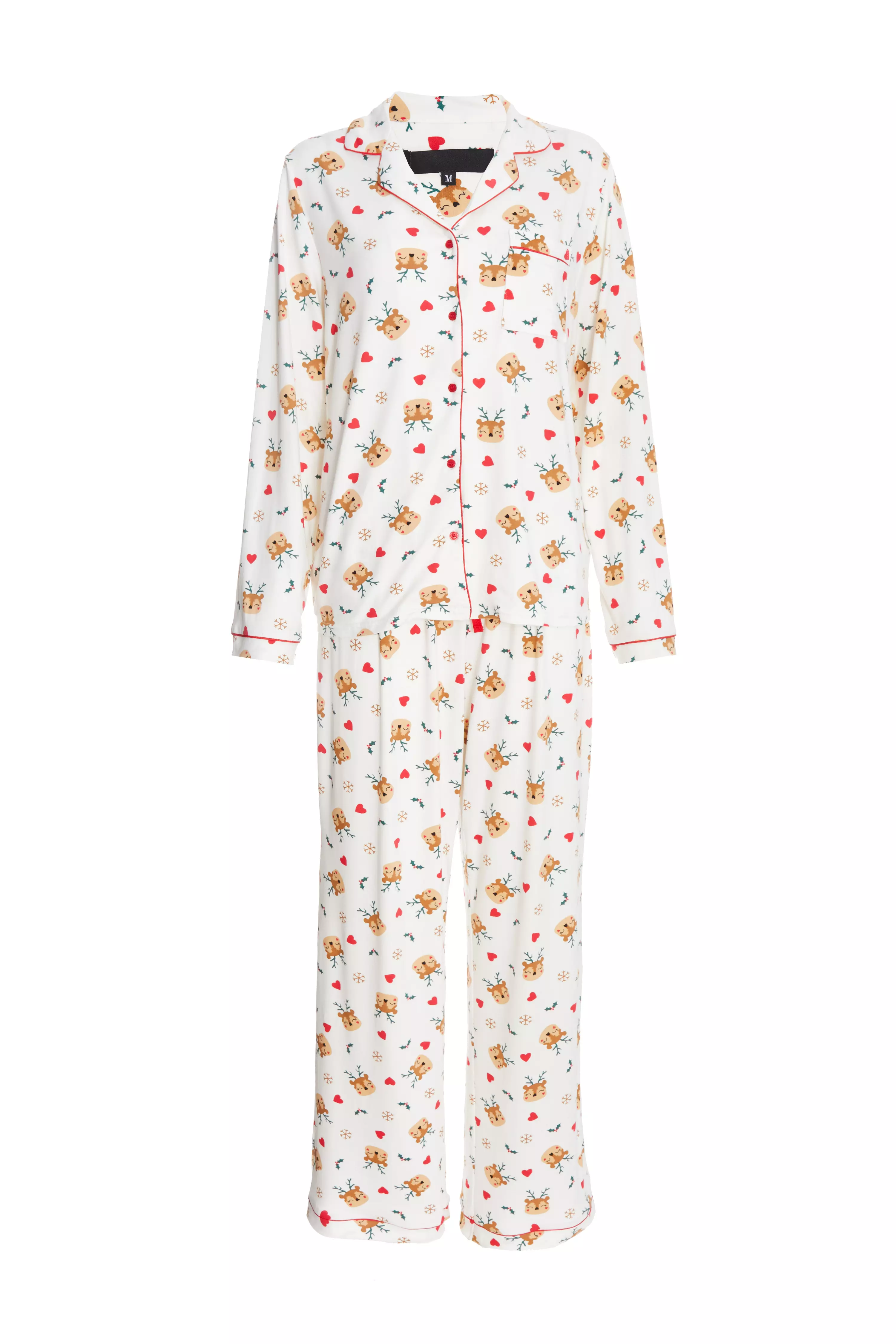 Cream Reindeer Print Long Pyjama Set