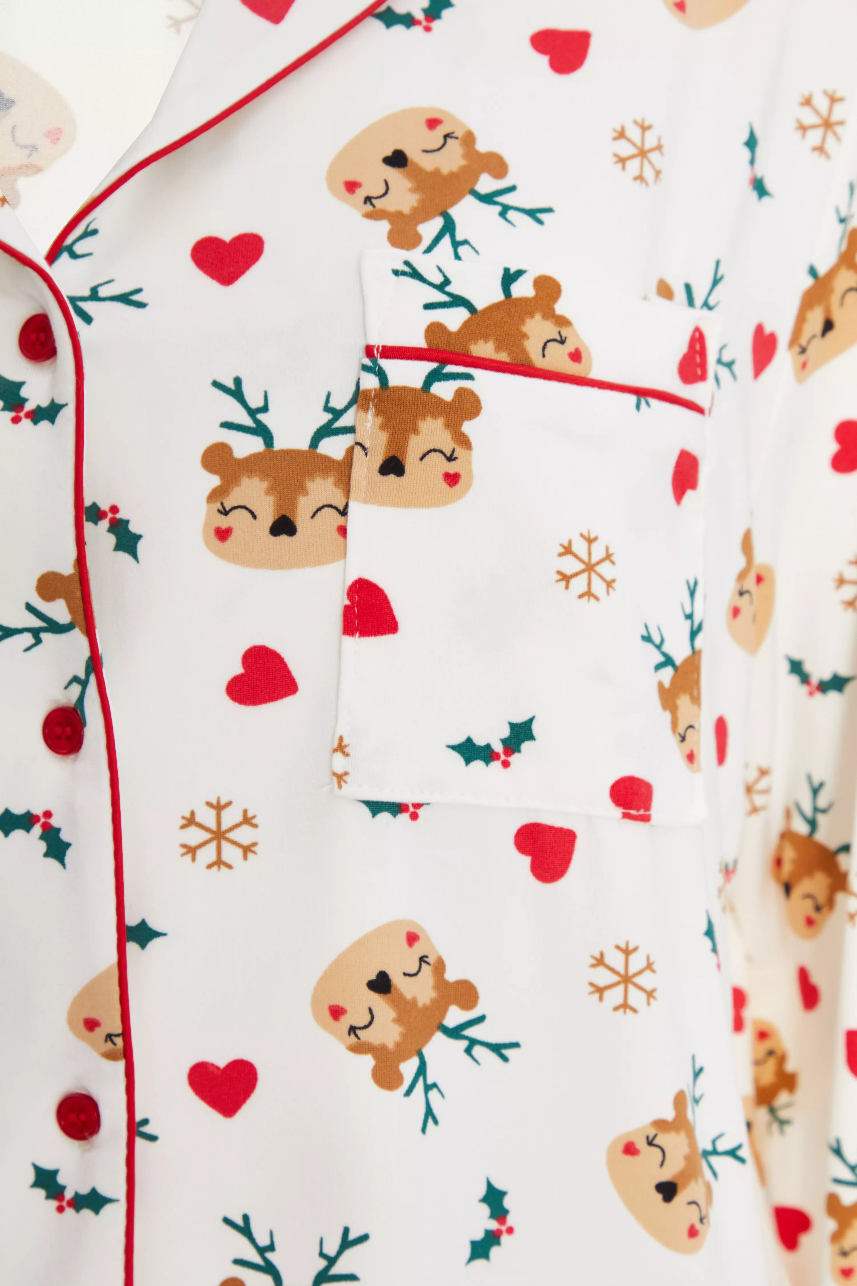 Cream Reindeer Print Long Pyjama Set