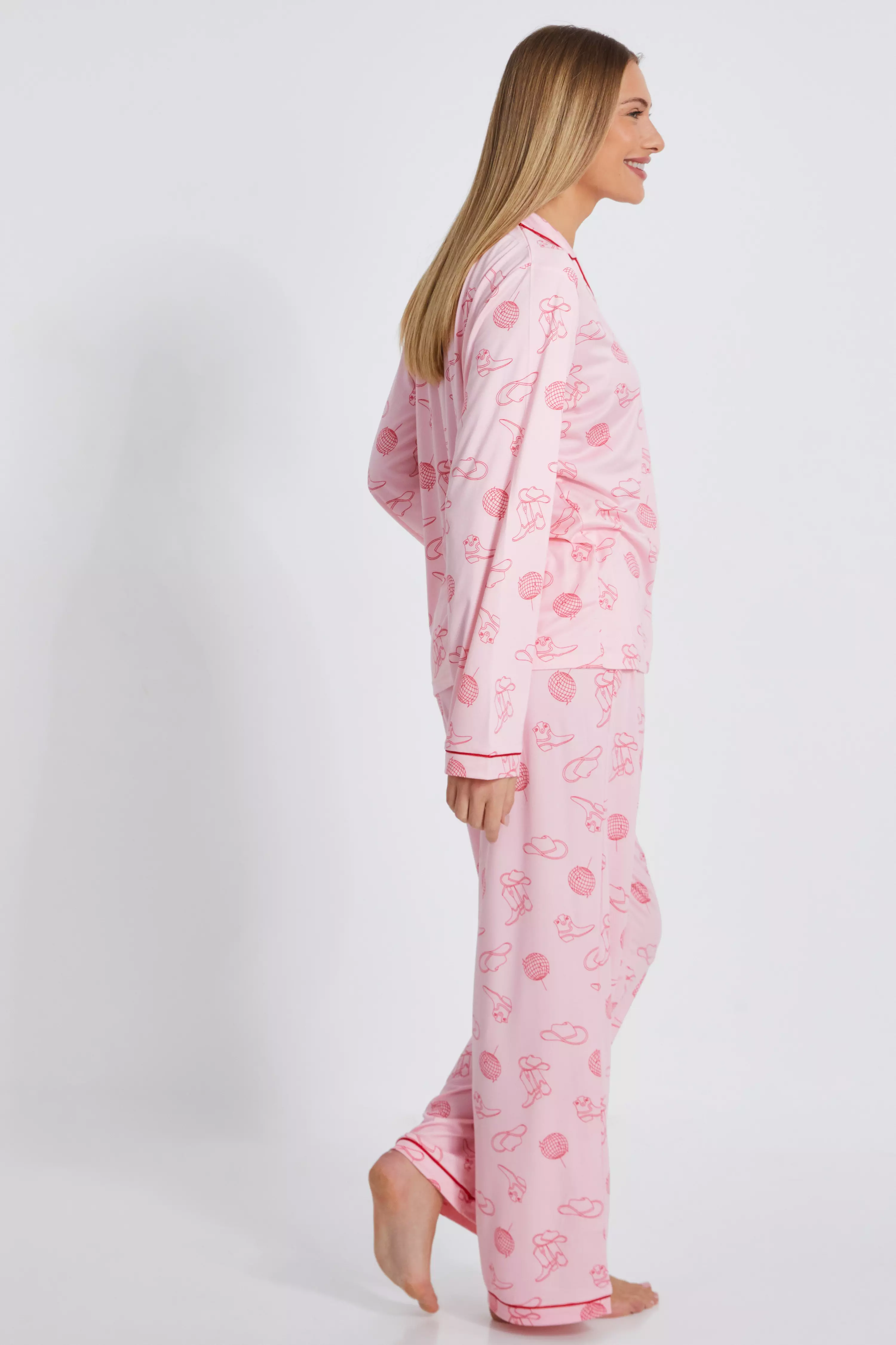 Pink Cowboy Print Long Pyjama Set