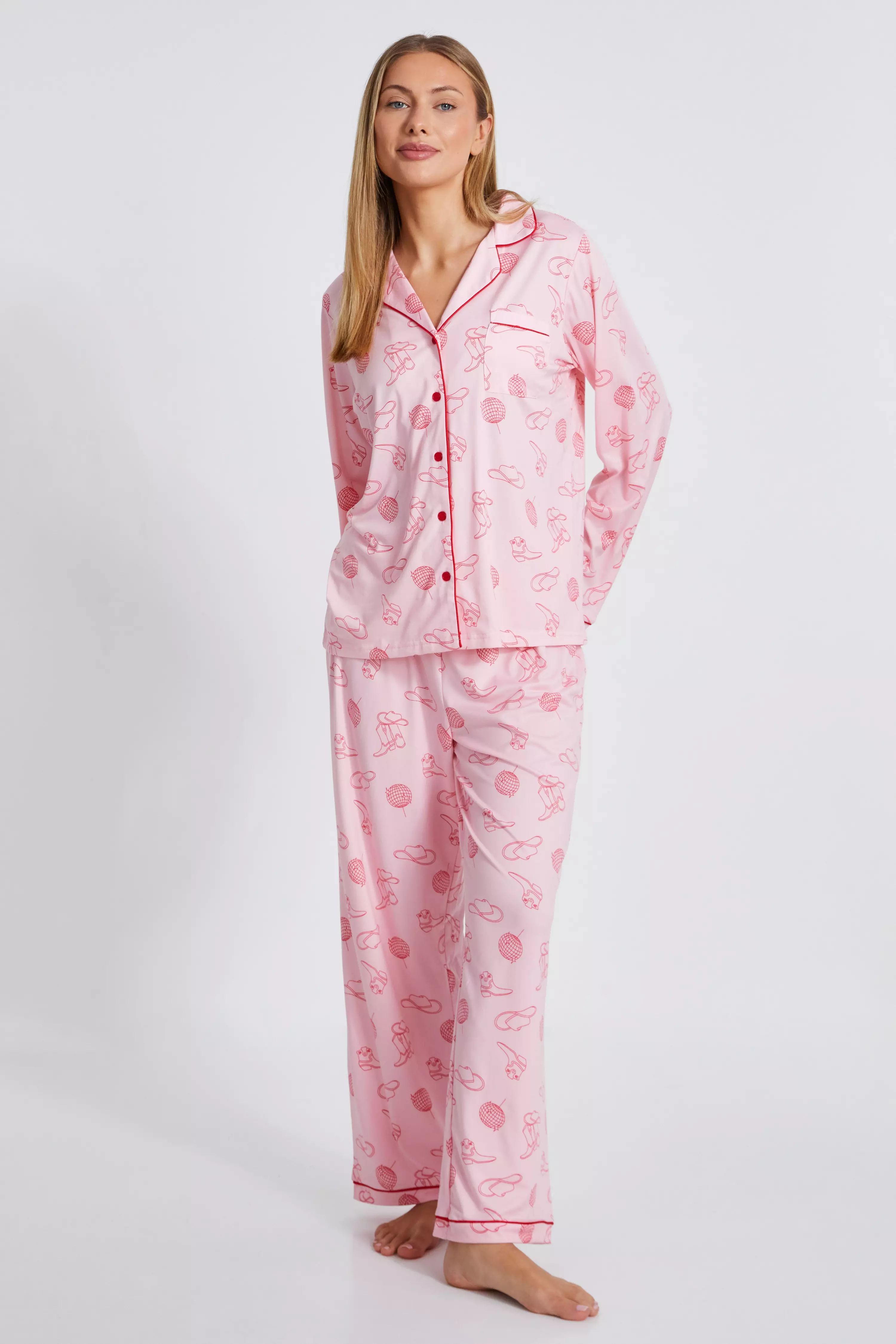 Pink Cowboy Print Long Pyjama Set