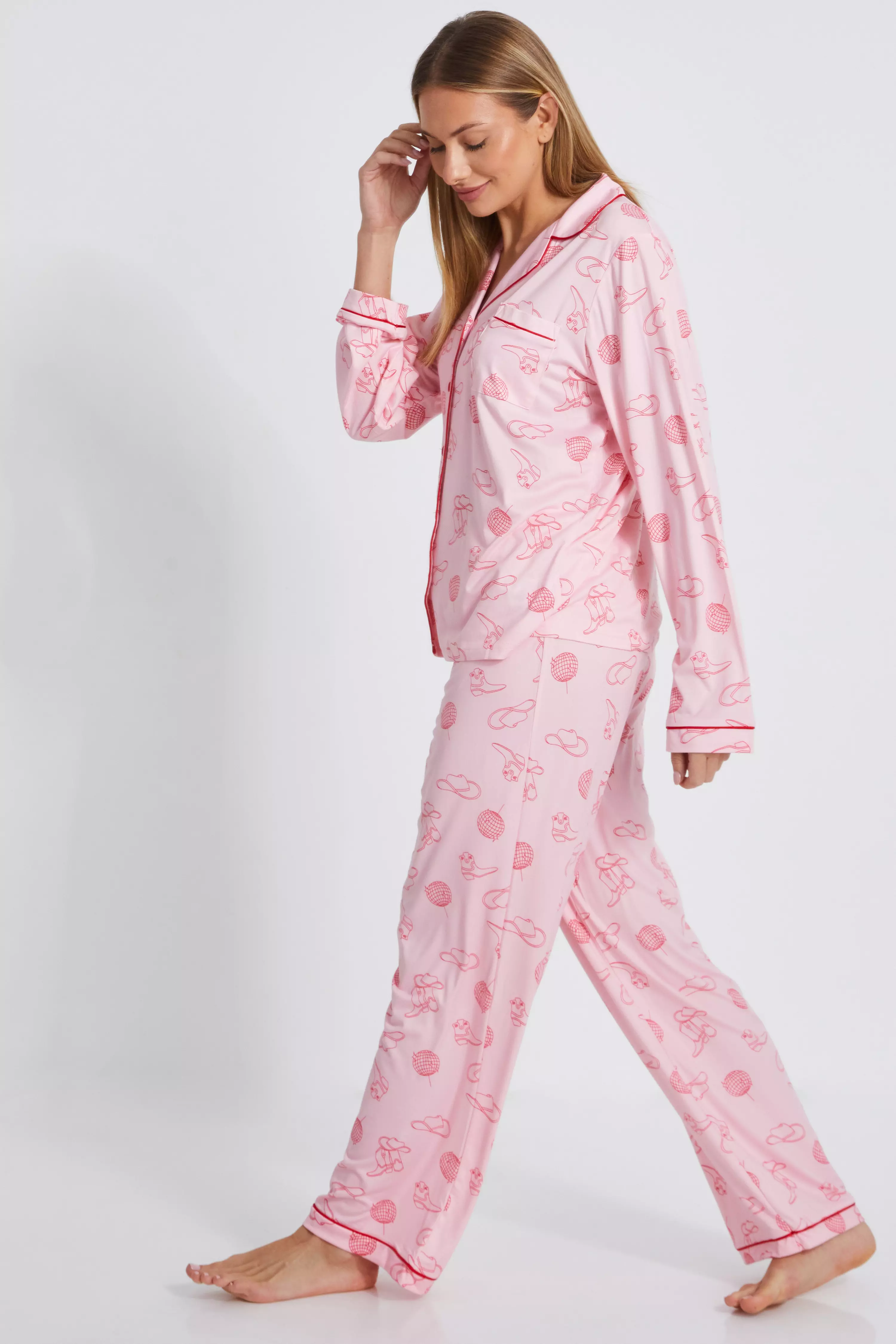 Pink Cowboy Print Long Pyjama Set