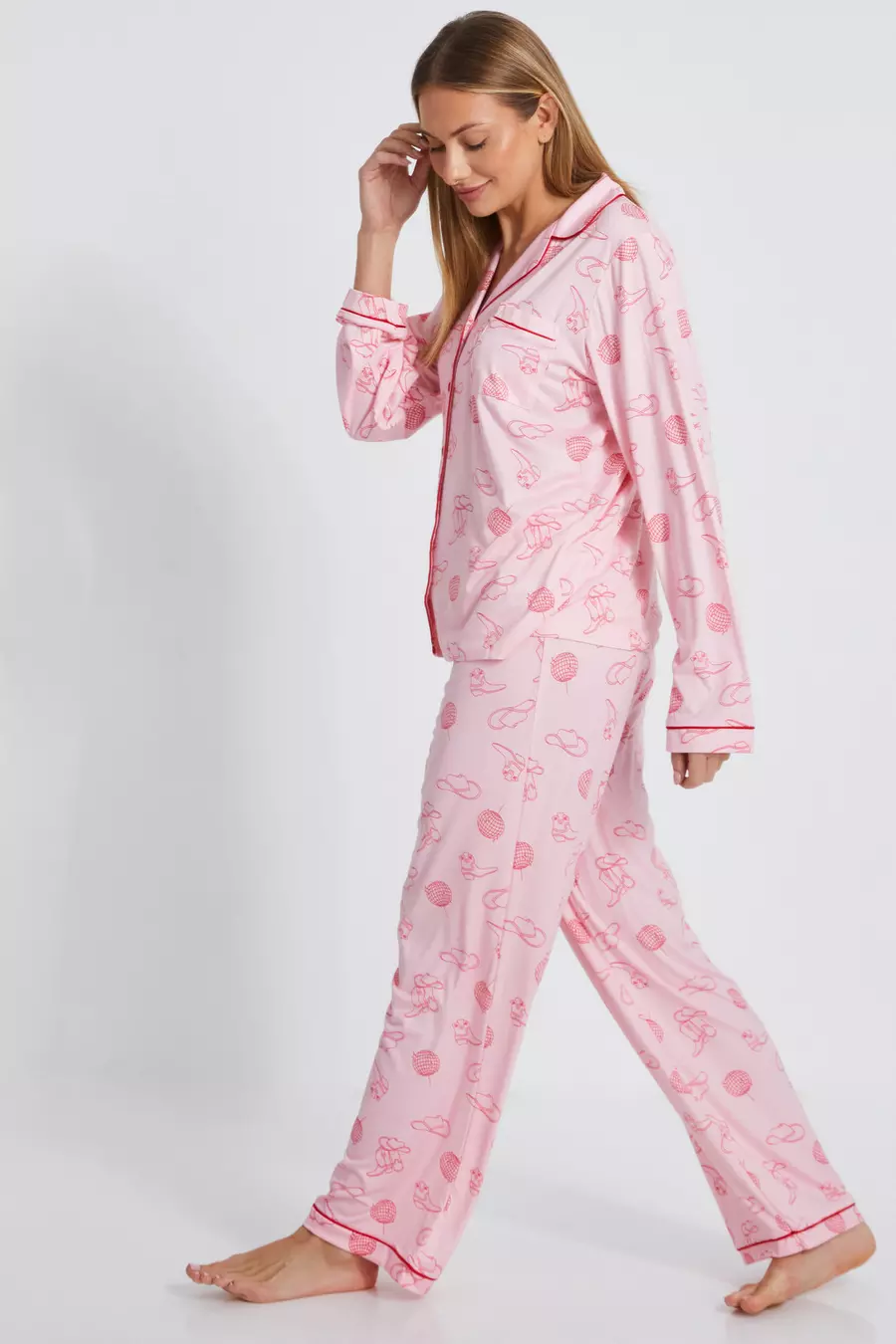 Pink Cowboy Print Long Pyjama Set QUIZ Clothing