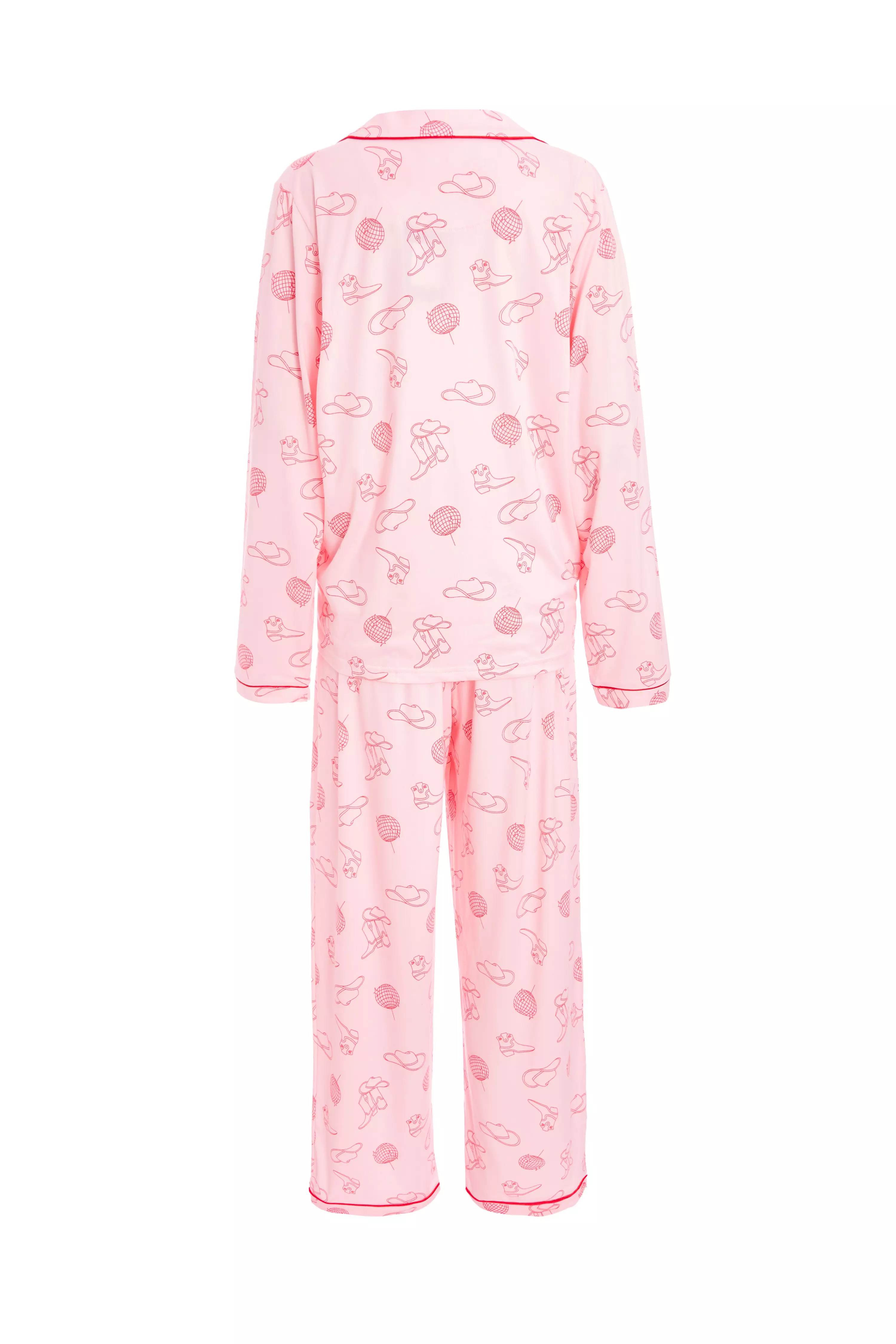 Pink Cowboy Print Long Pyjama Set