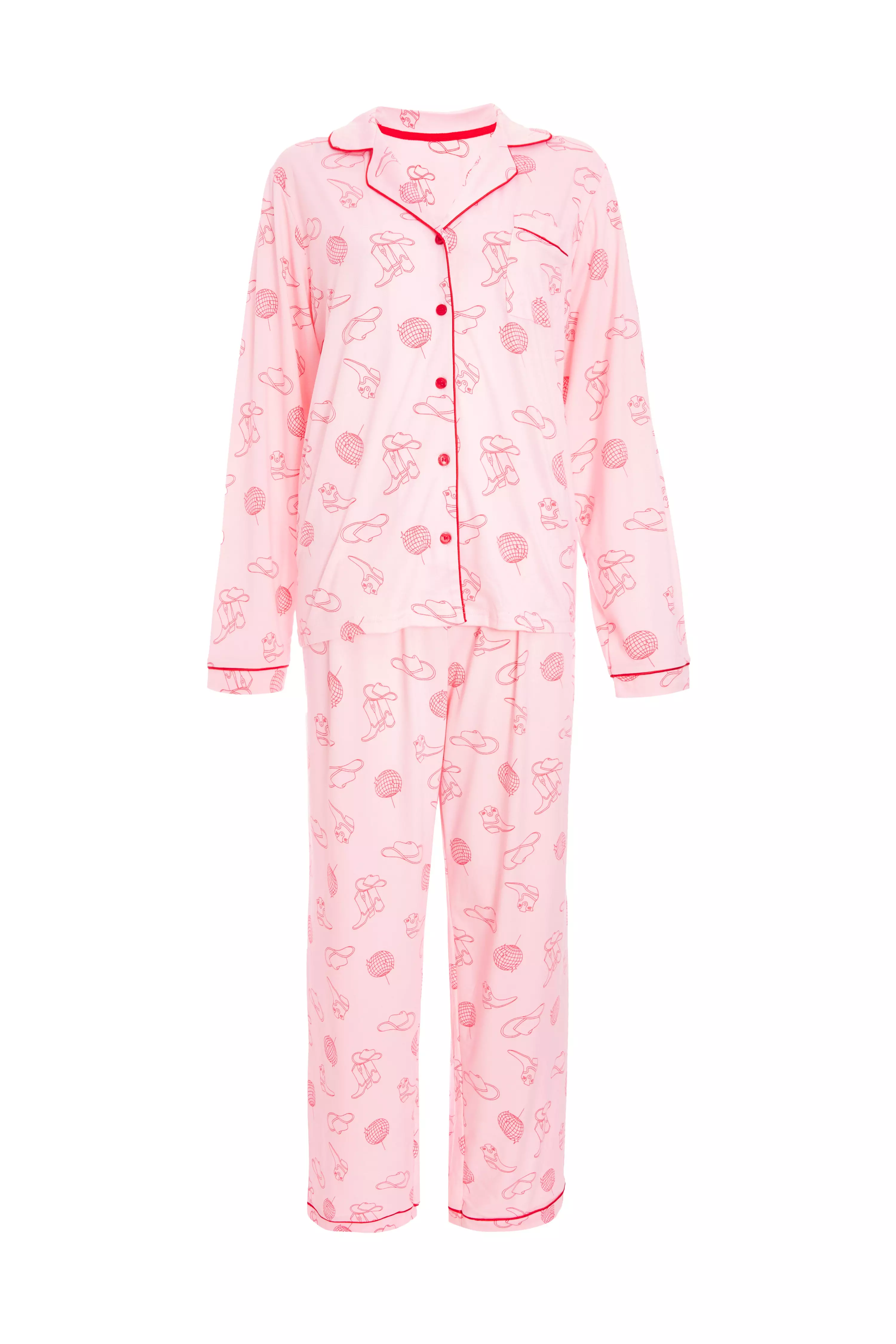 Pink Cowboy Print Long Pyjama Set