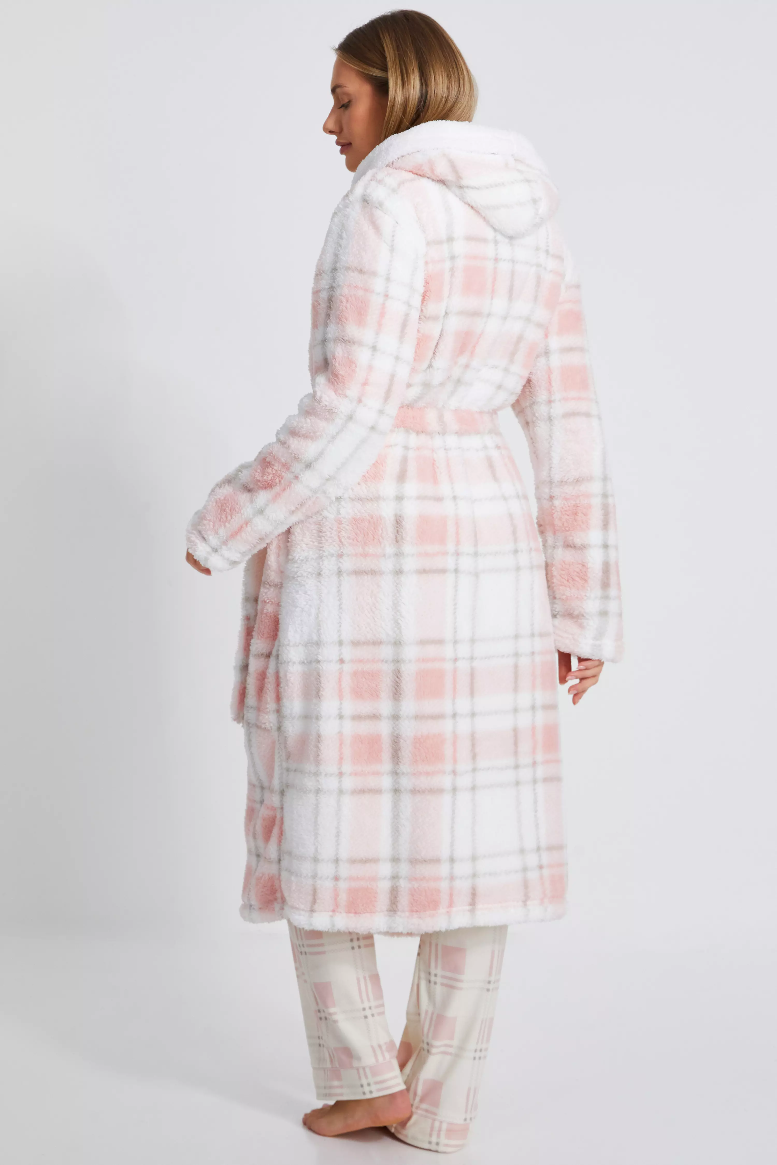 Pink Check Print Robe