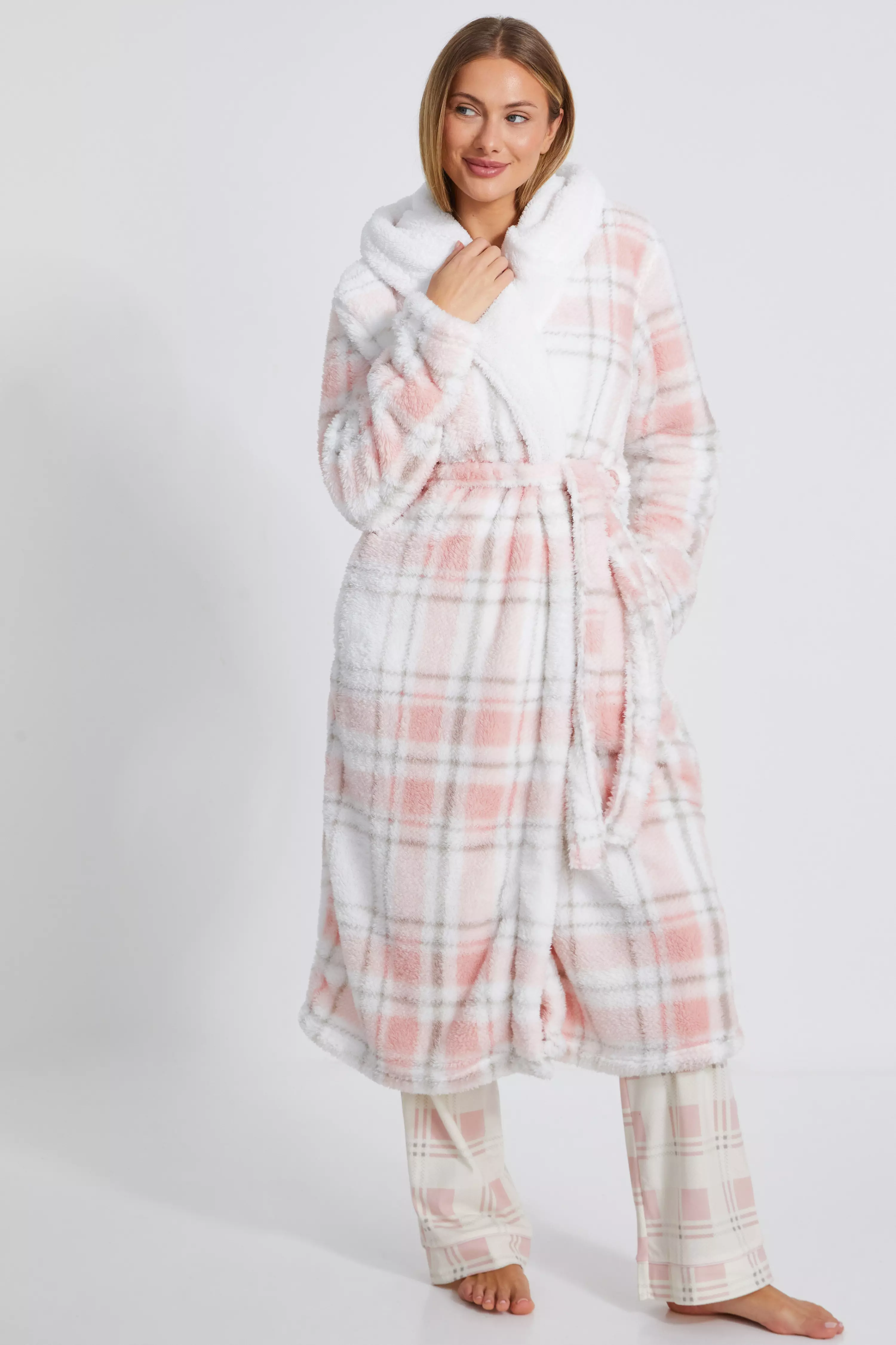 Pink Check Print Robe