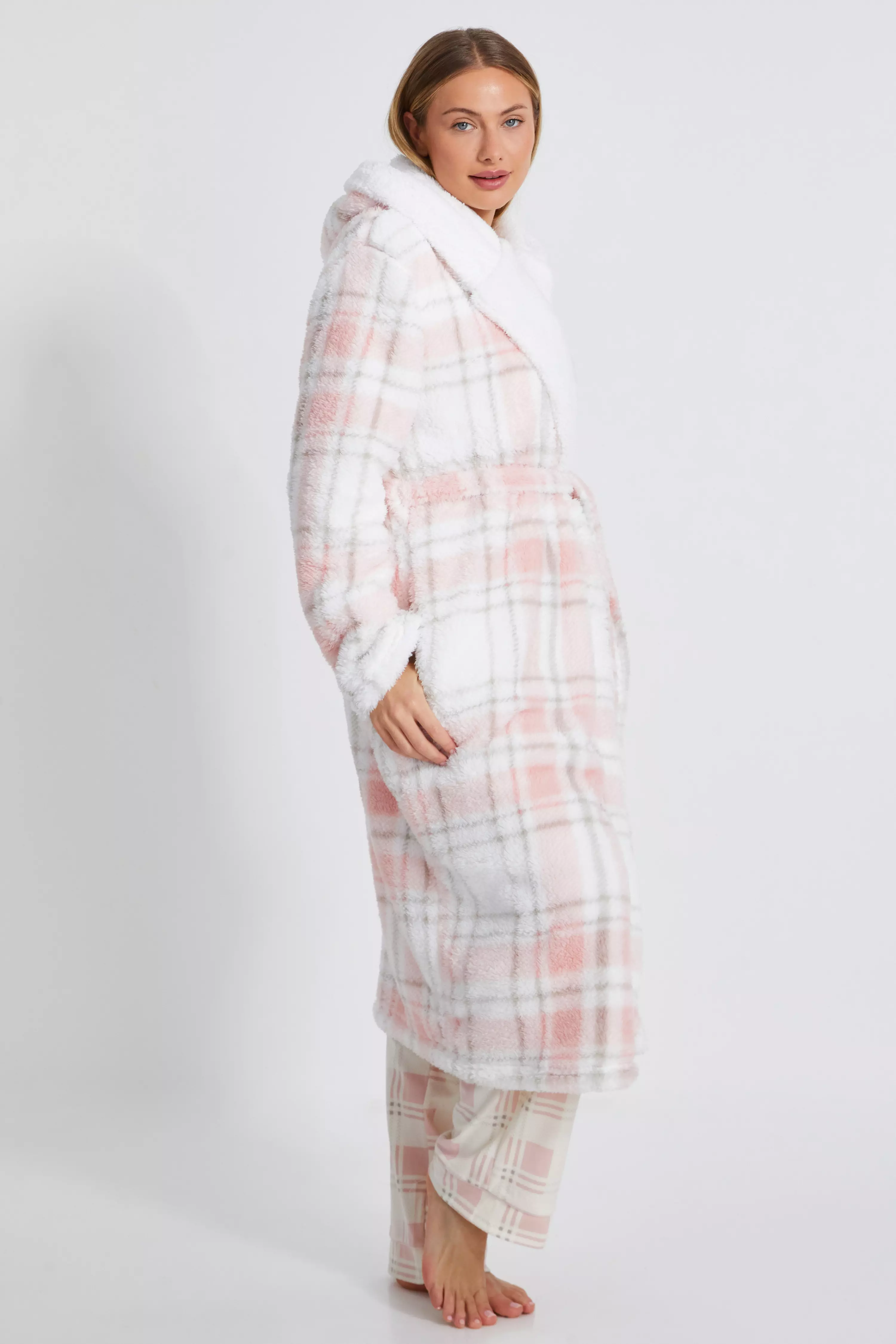 Pink Check Print Robe