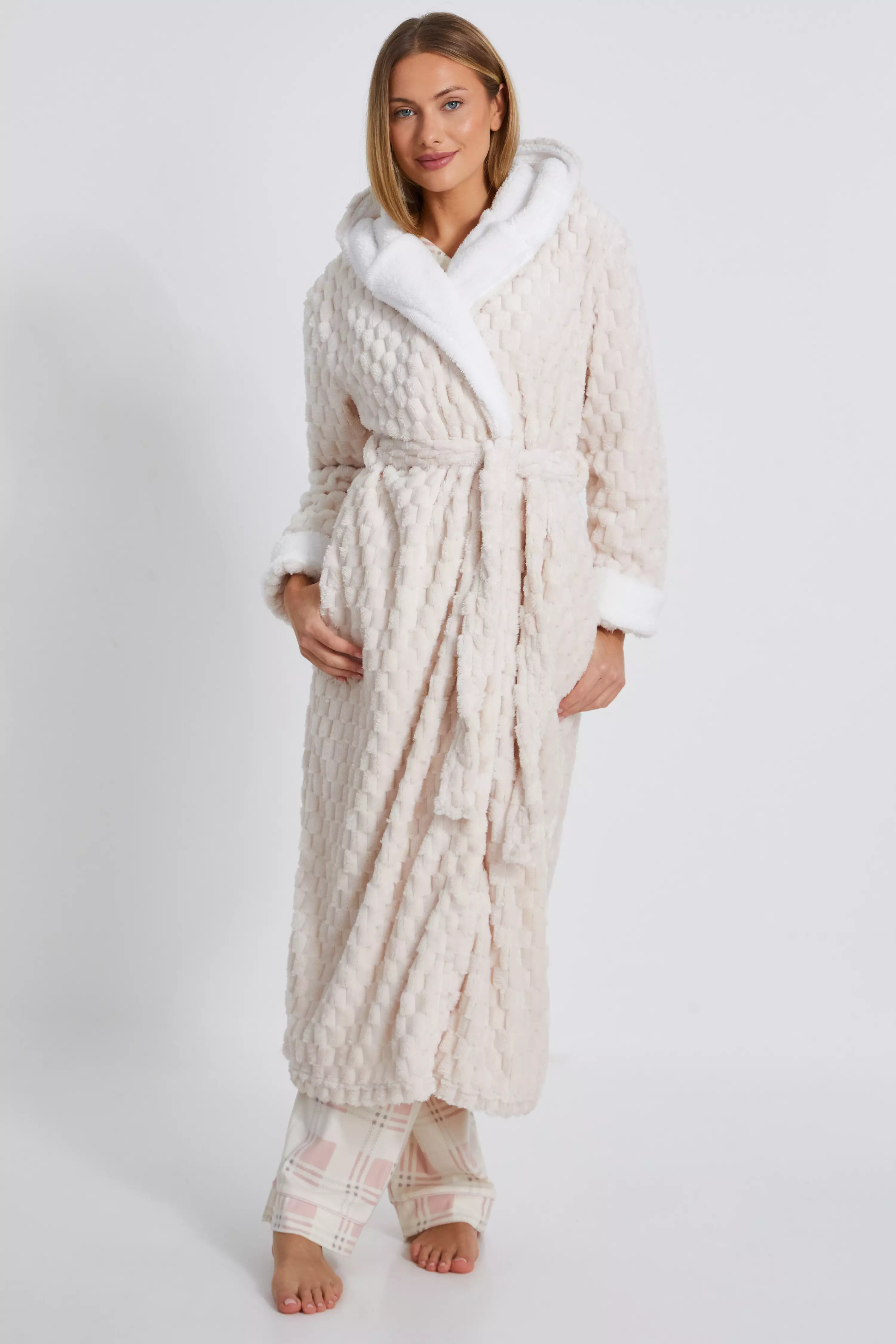 Cream Textured Fleece Robe