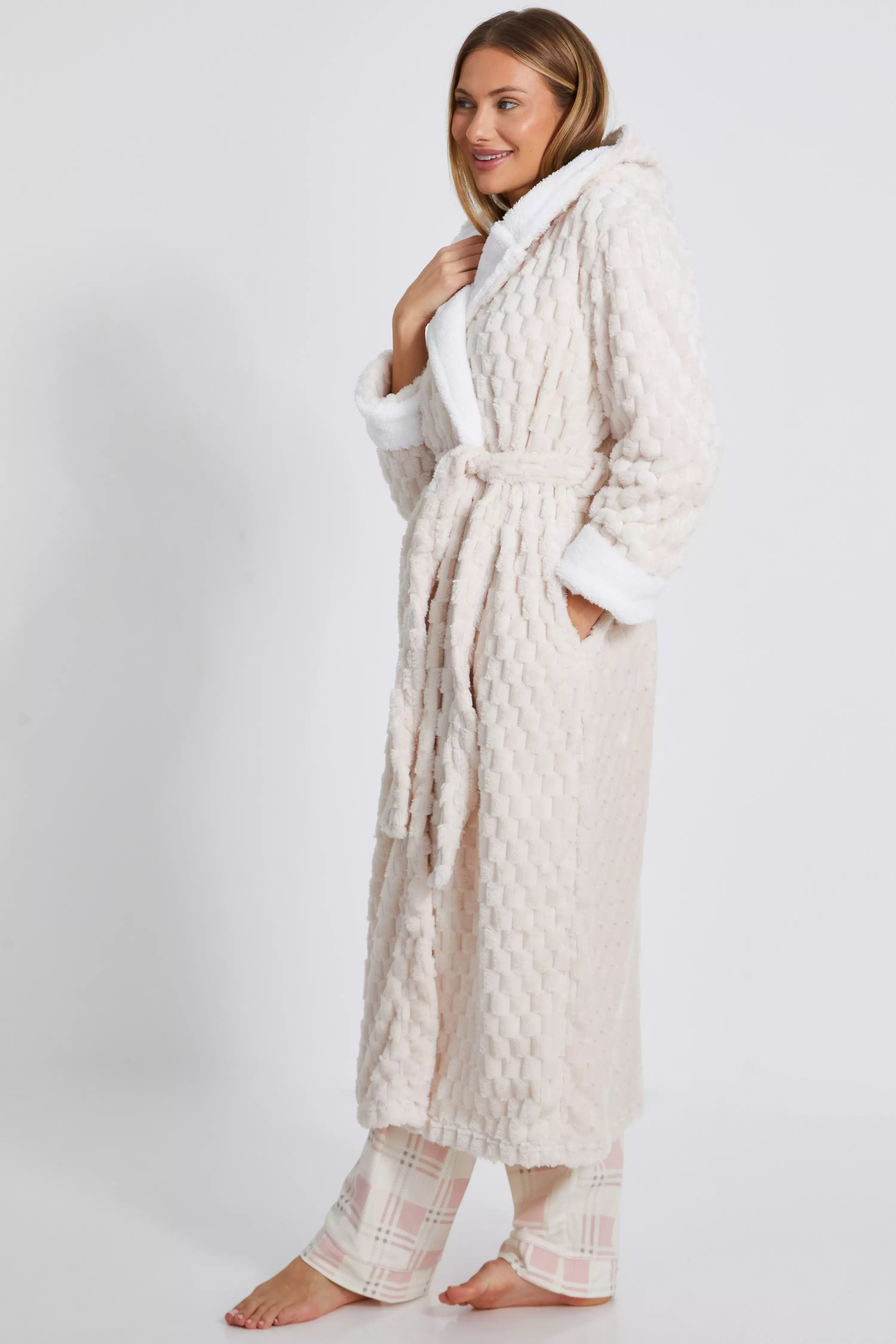 Cream Textured Fleece Robe