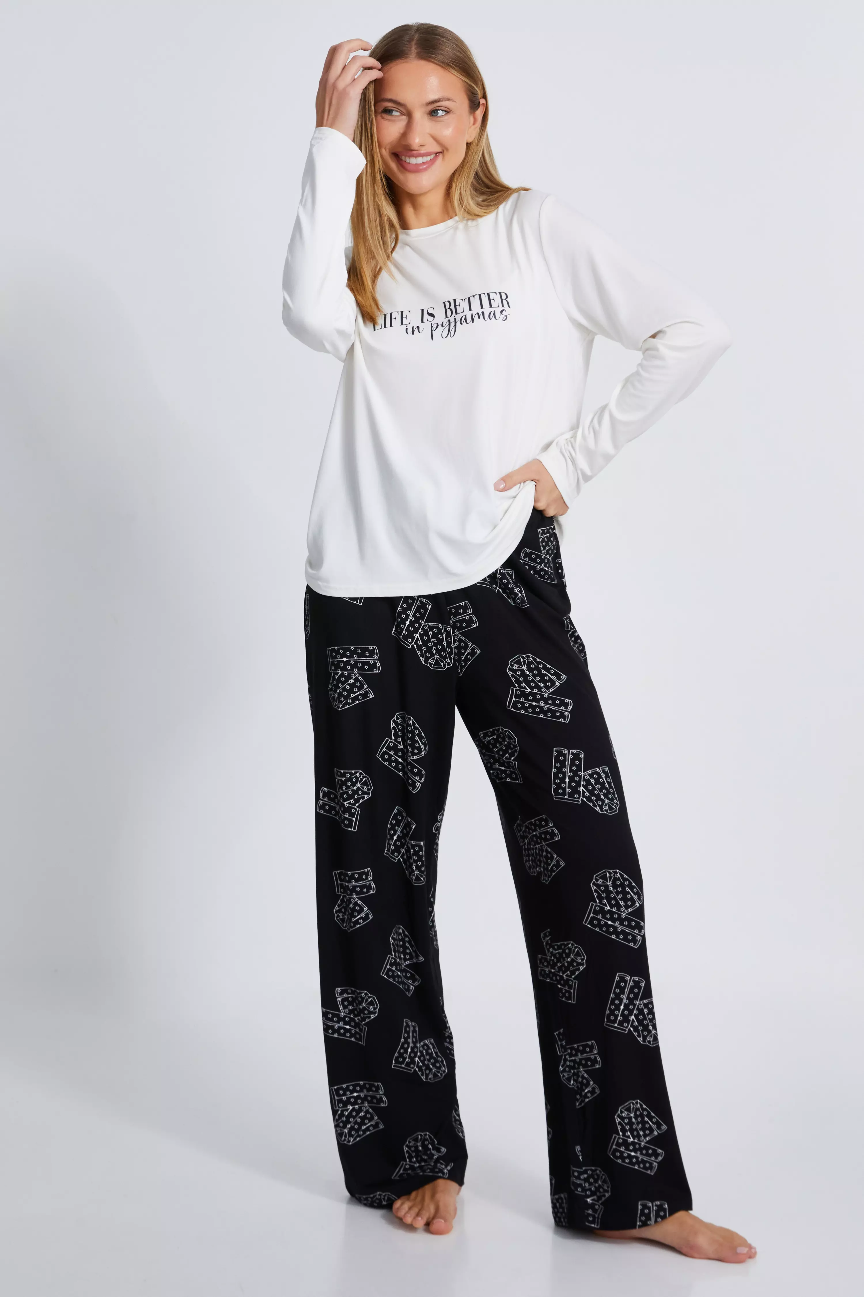 Black Slogan Pyjama Set