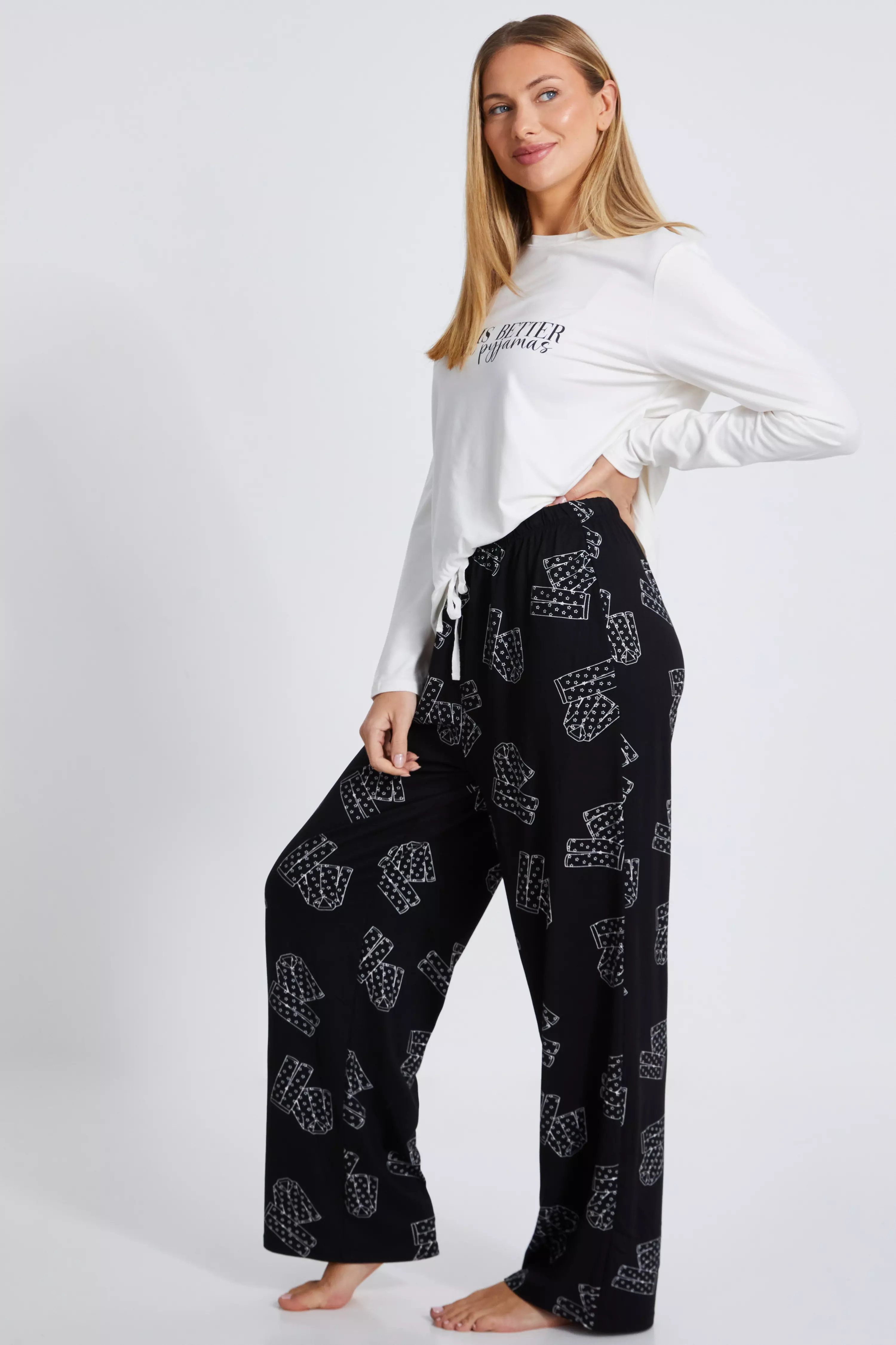 Black Slogan Pyjama Set