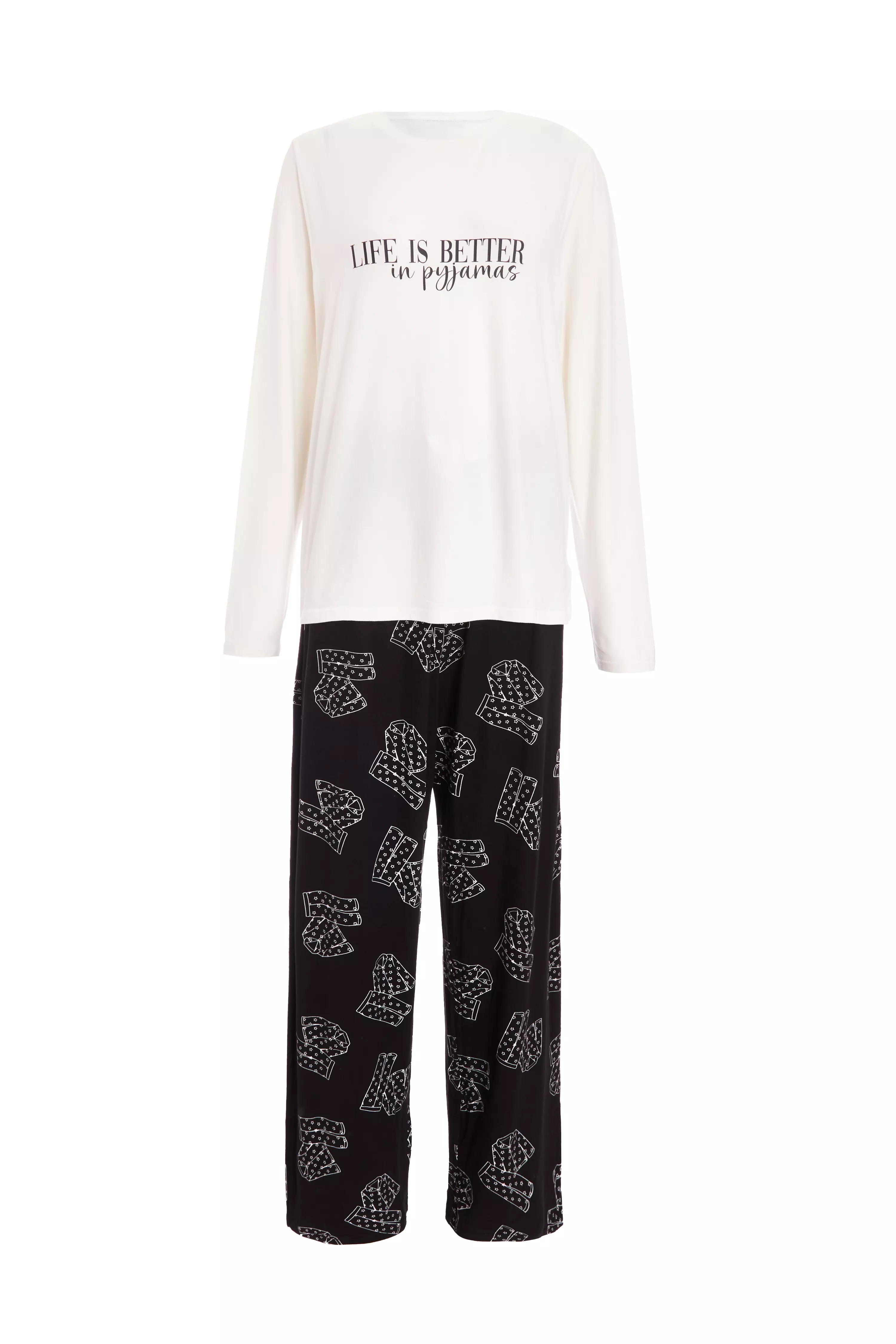 Black Slogan Pyjama Set