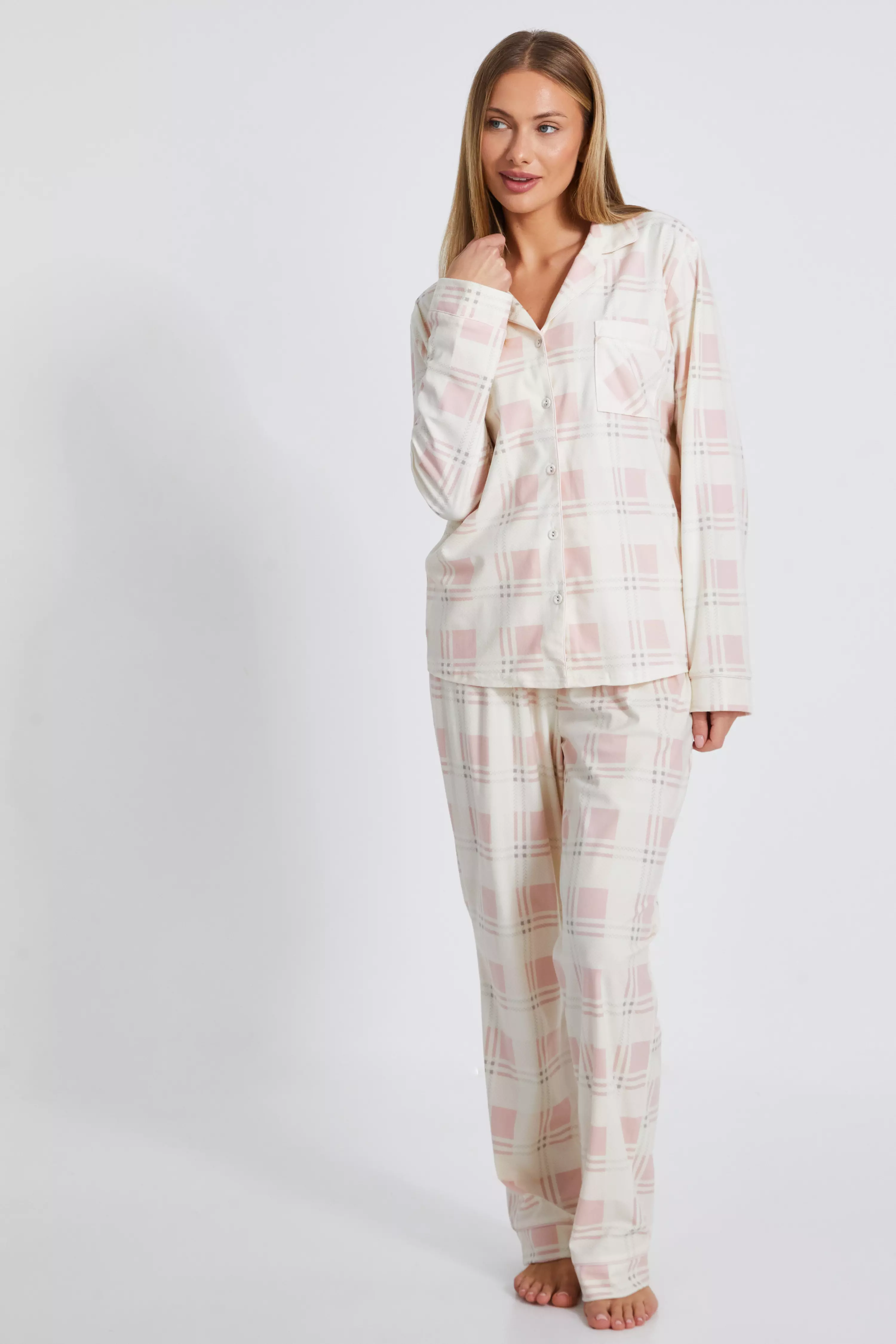 Pink Checked Long Pyjama Set