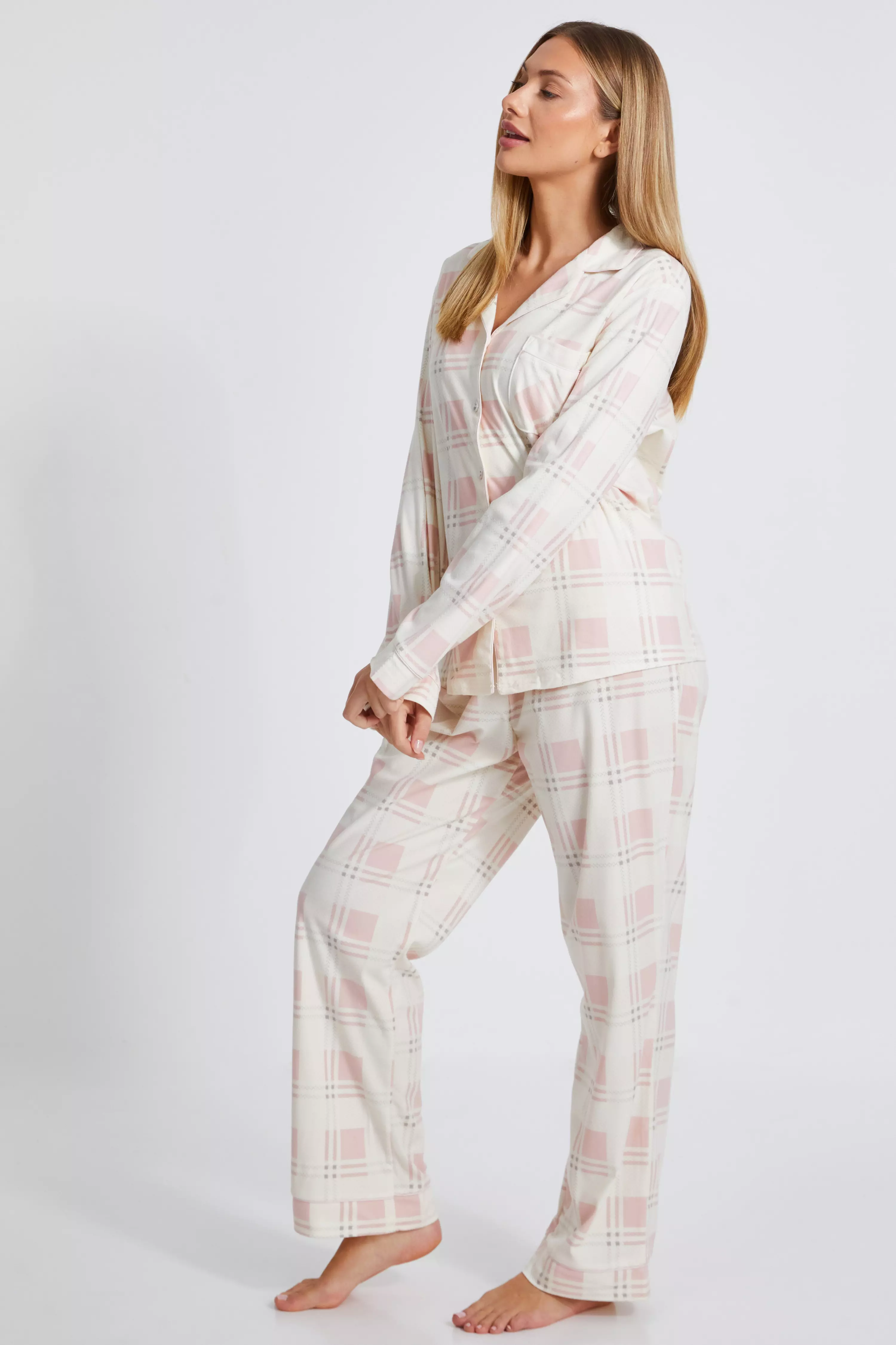 Pink Checked Long Pyjama Set