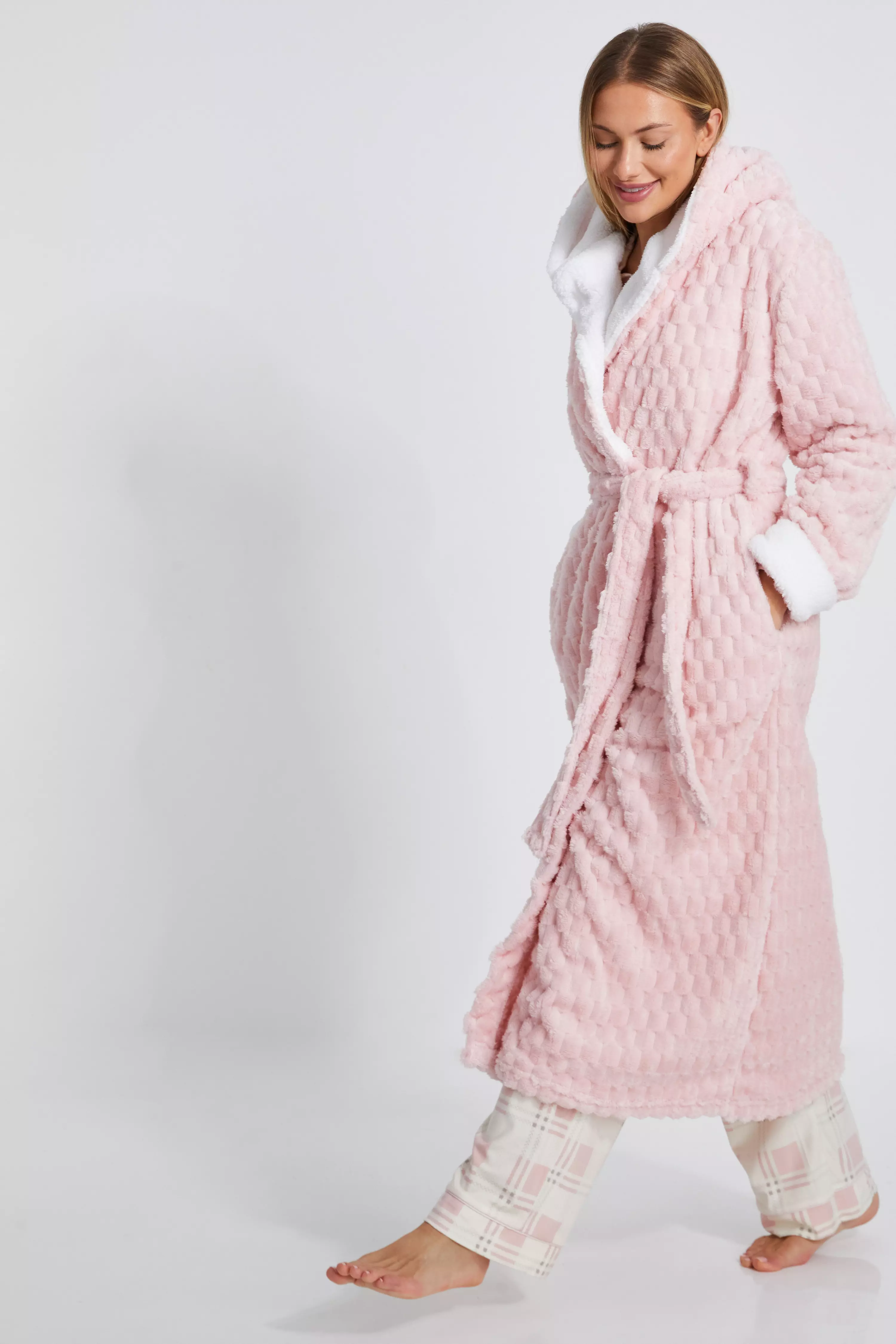 Pink Textured Fleece Robe