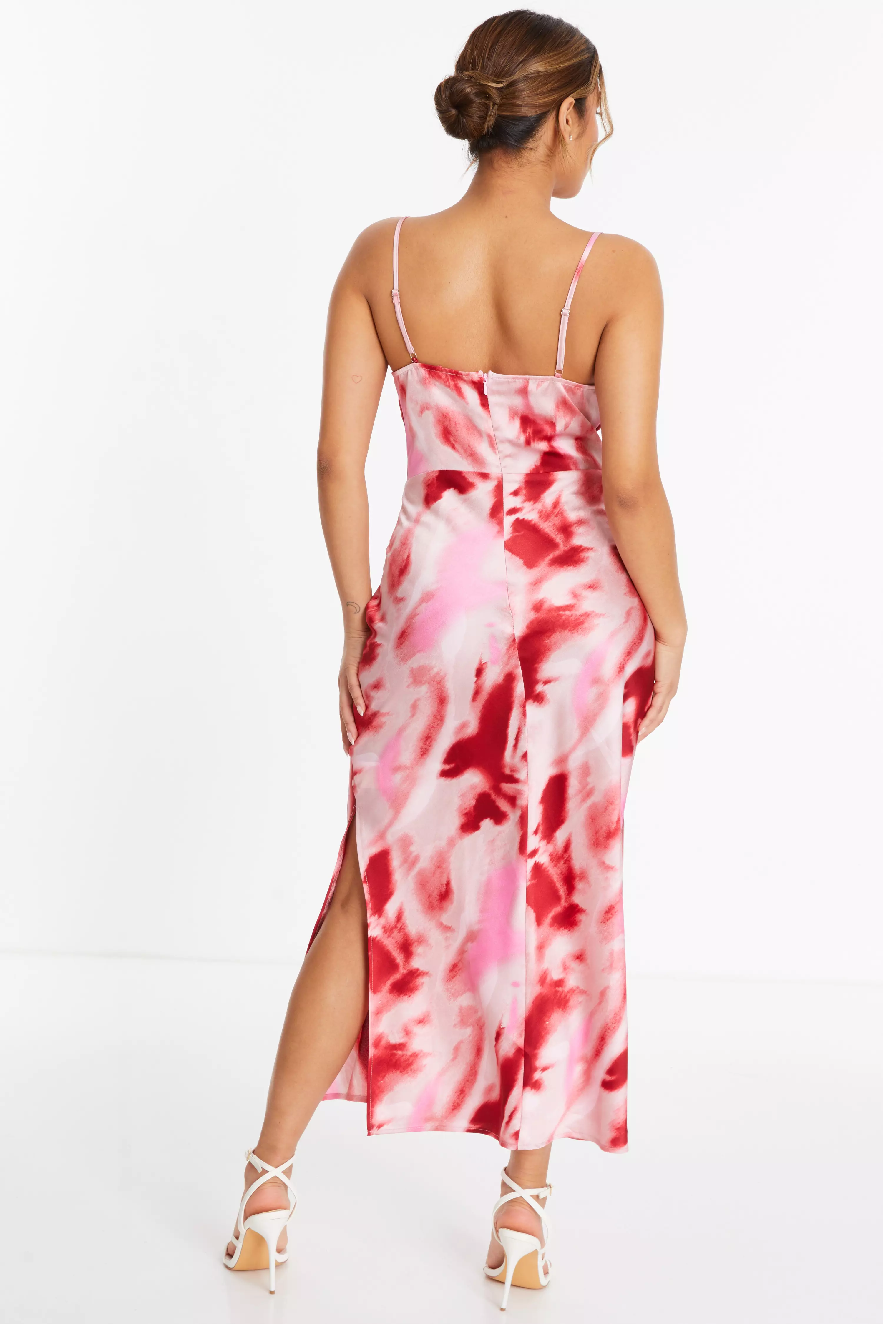 Petite Pink Satin Marble Midi Dress