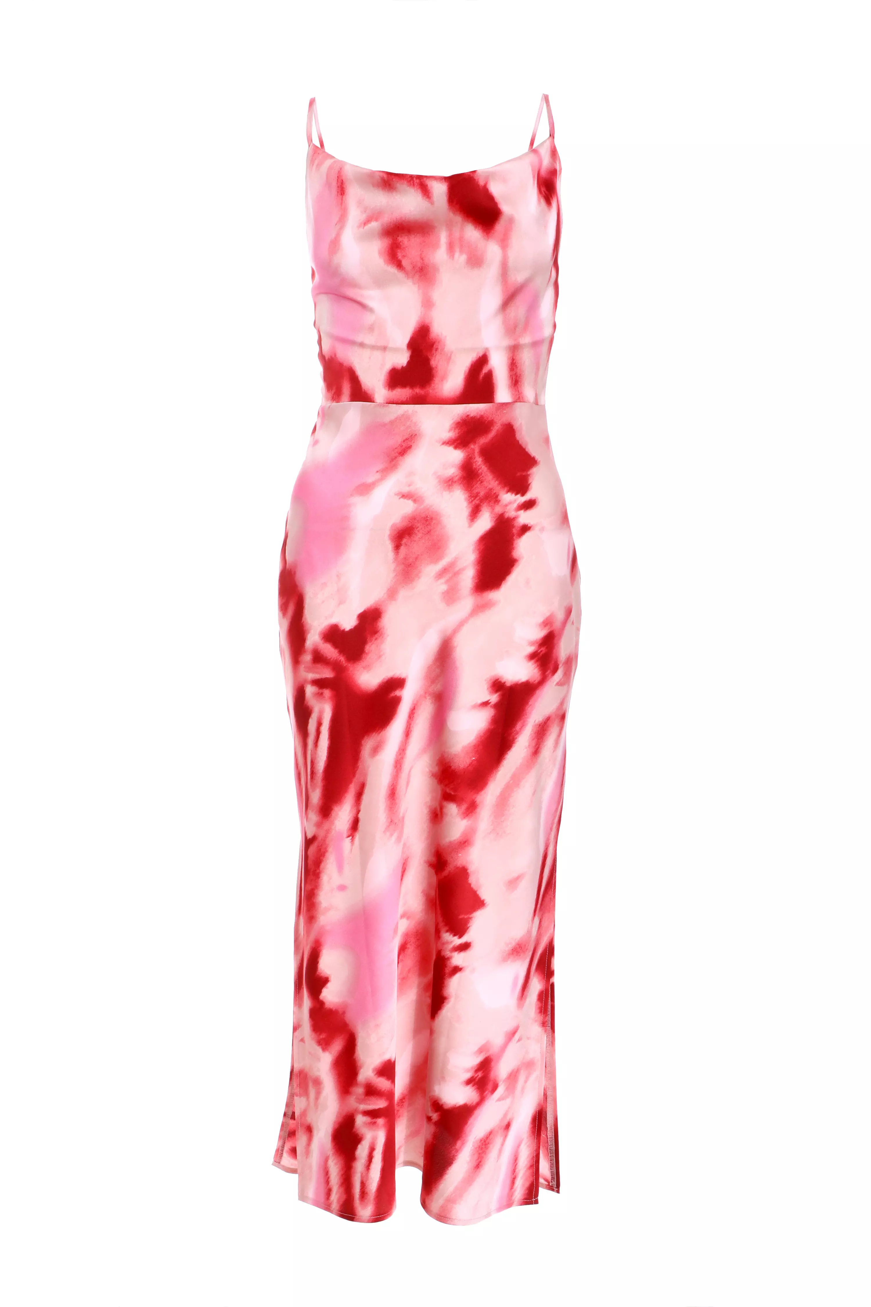 Petite Pink Satin Marble Midi Dress