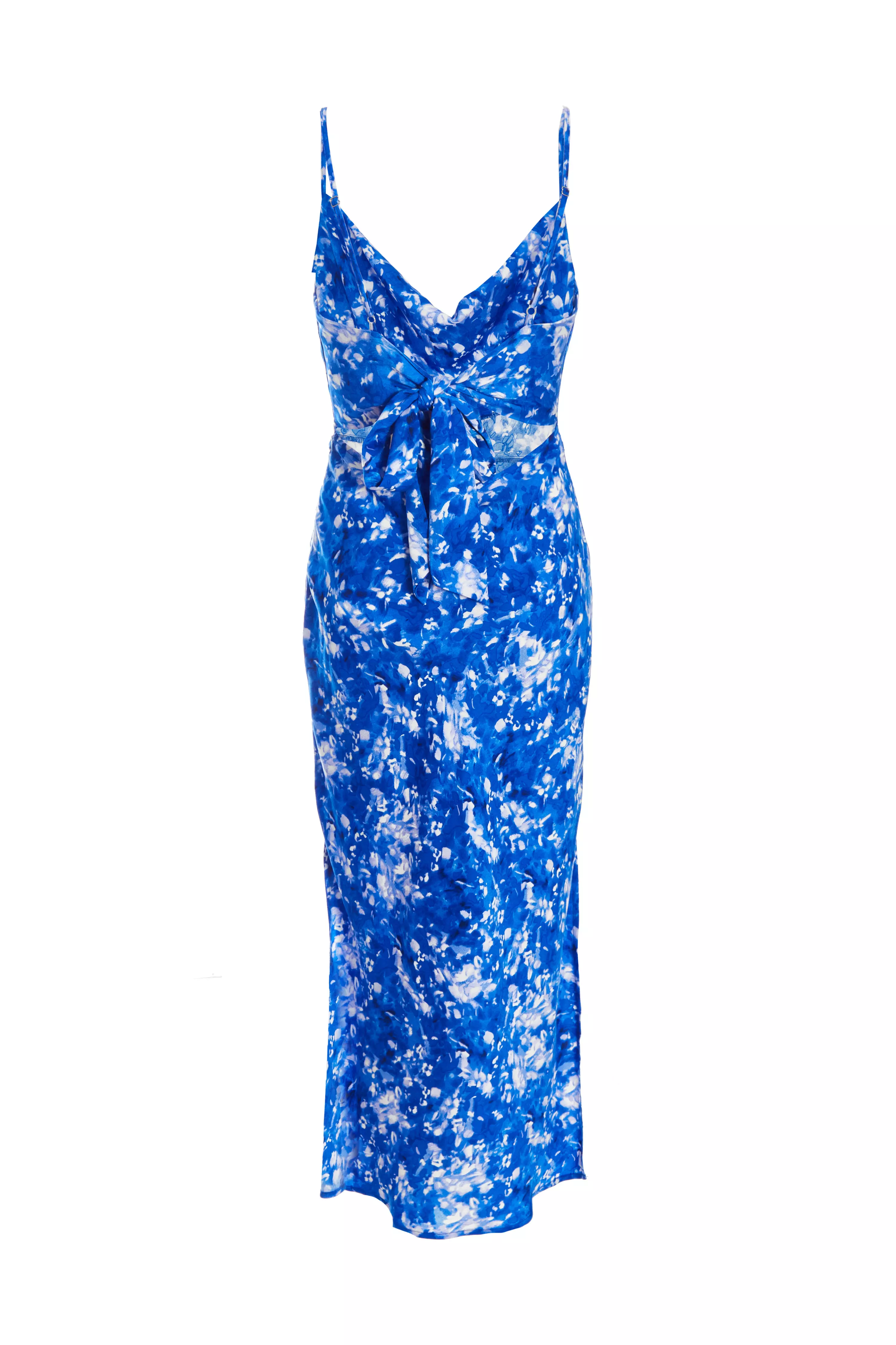 Petite Blue Ditsy Floral Satin Midaxi Dress