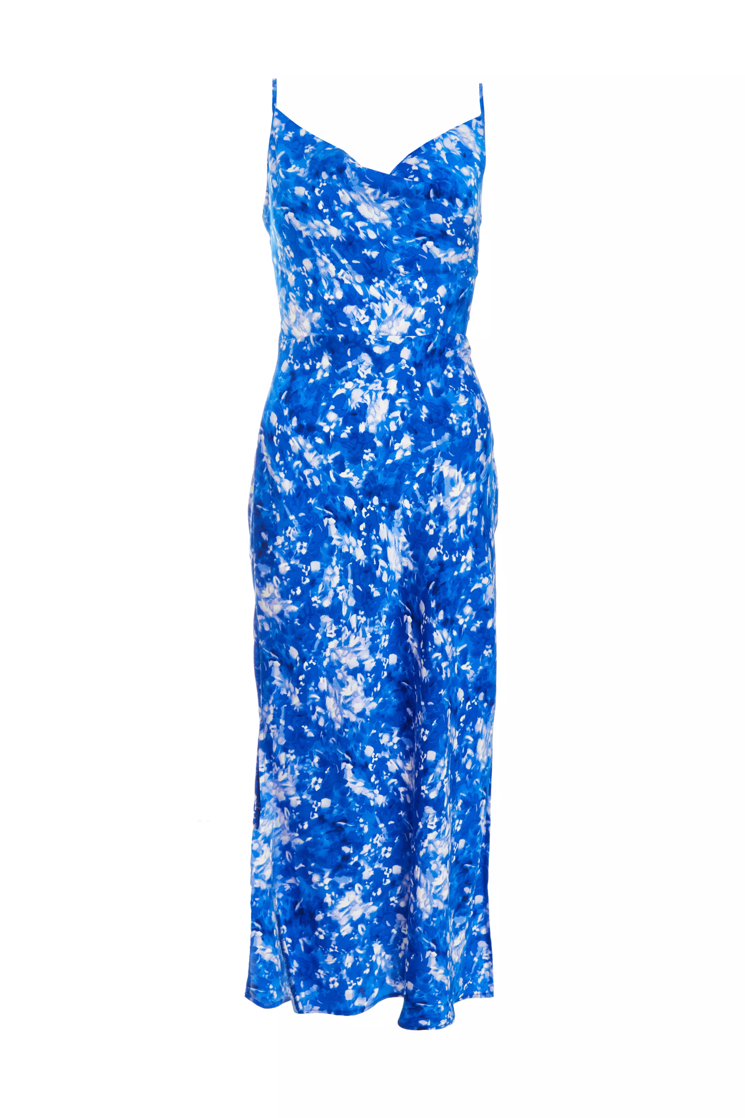 Petite Blue Ditsy Floral Satin Midaxi Dress