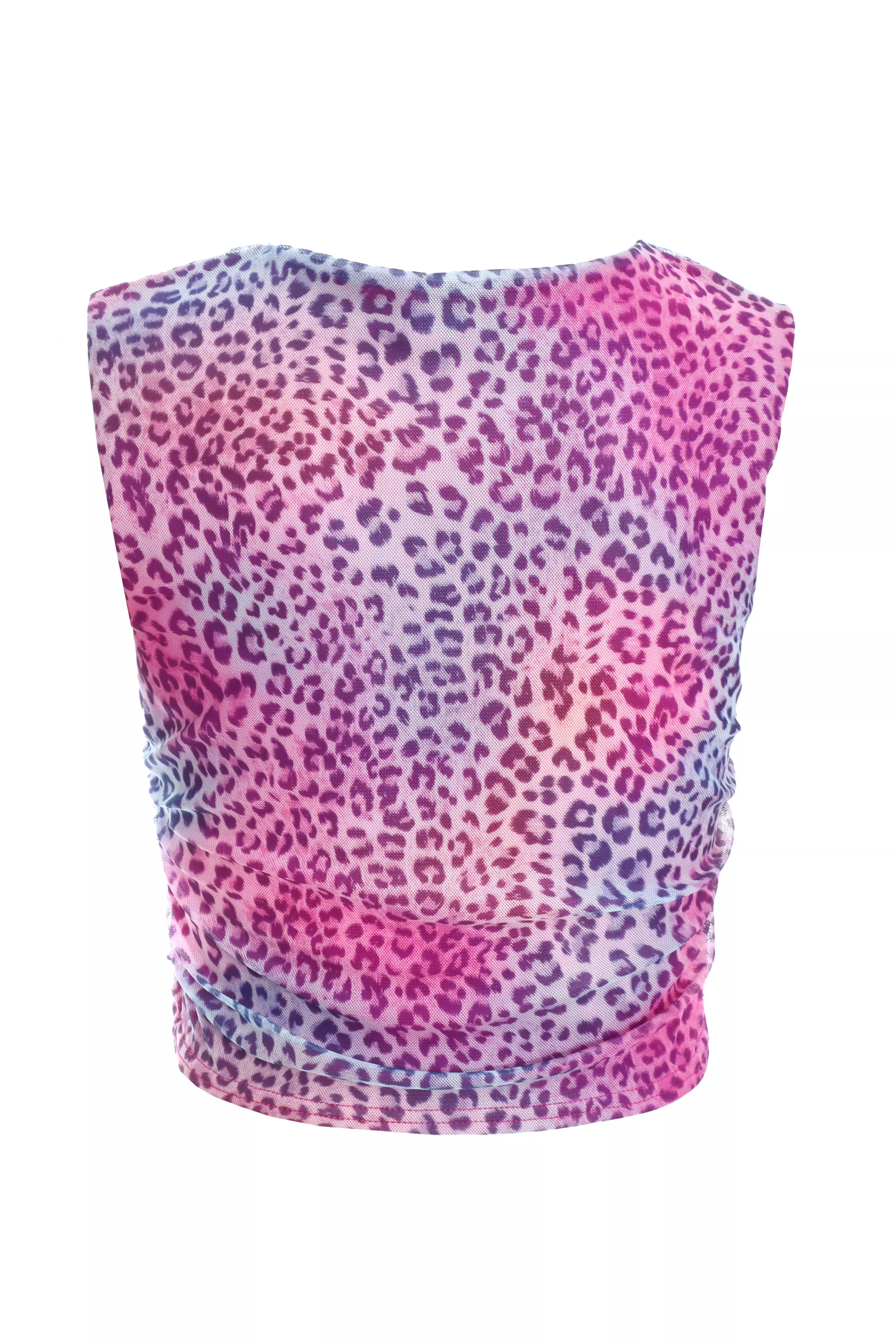 Multicoloured Leopard Print Mesh Top