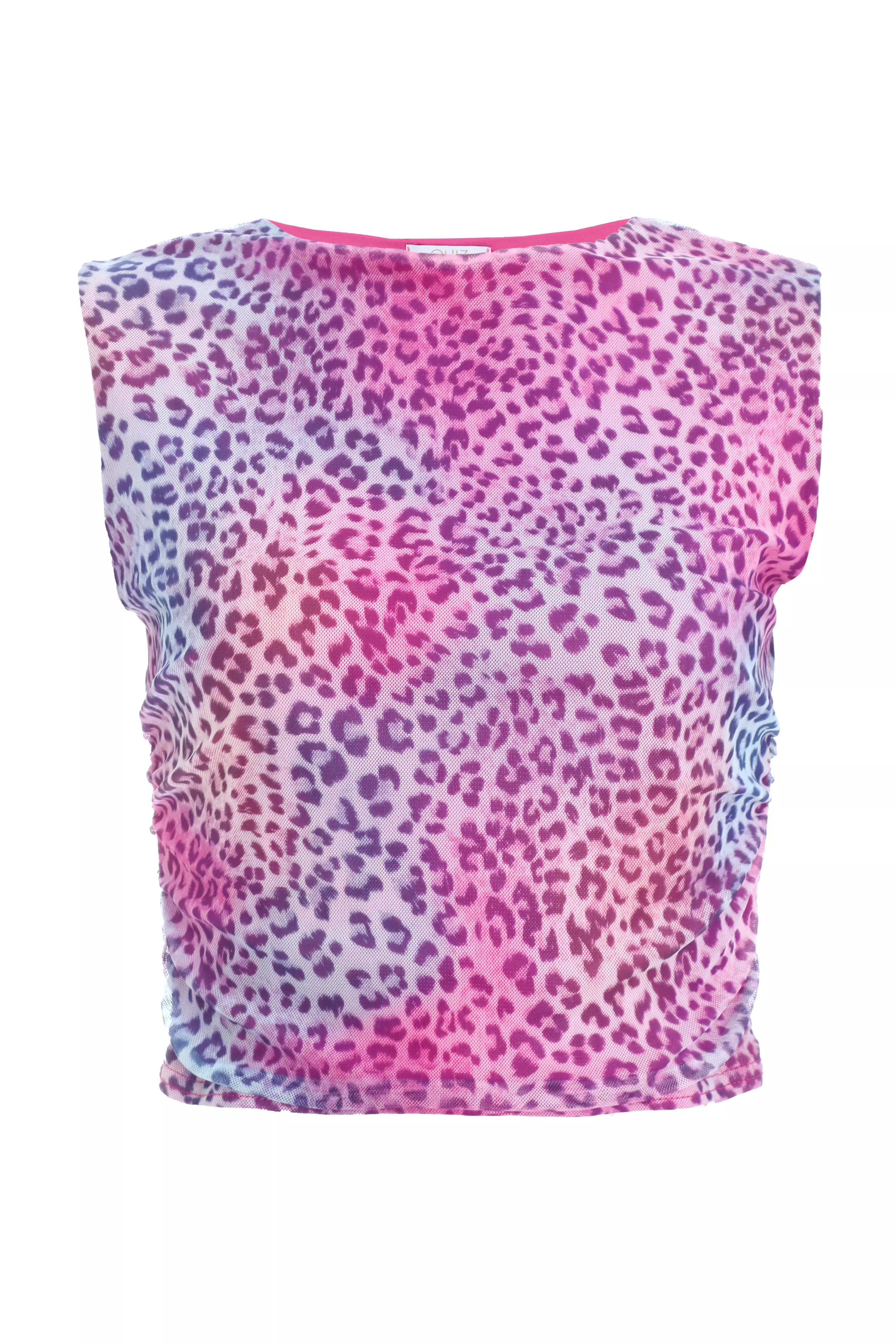 Multicoloured Leopard Print Mesh Top