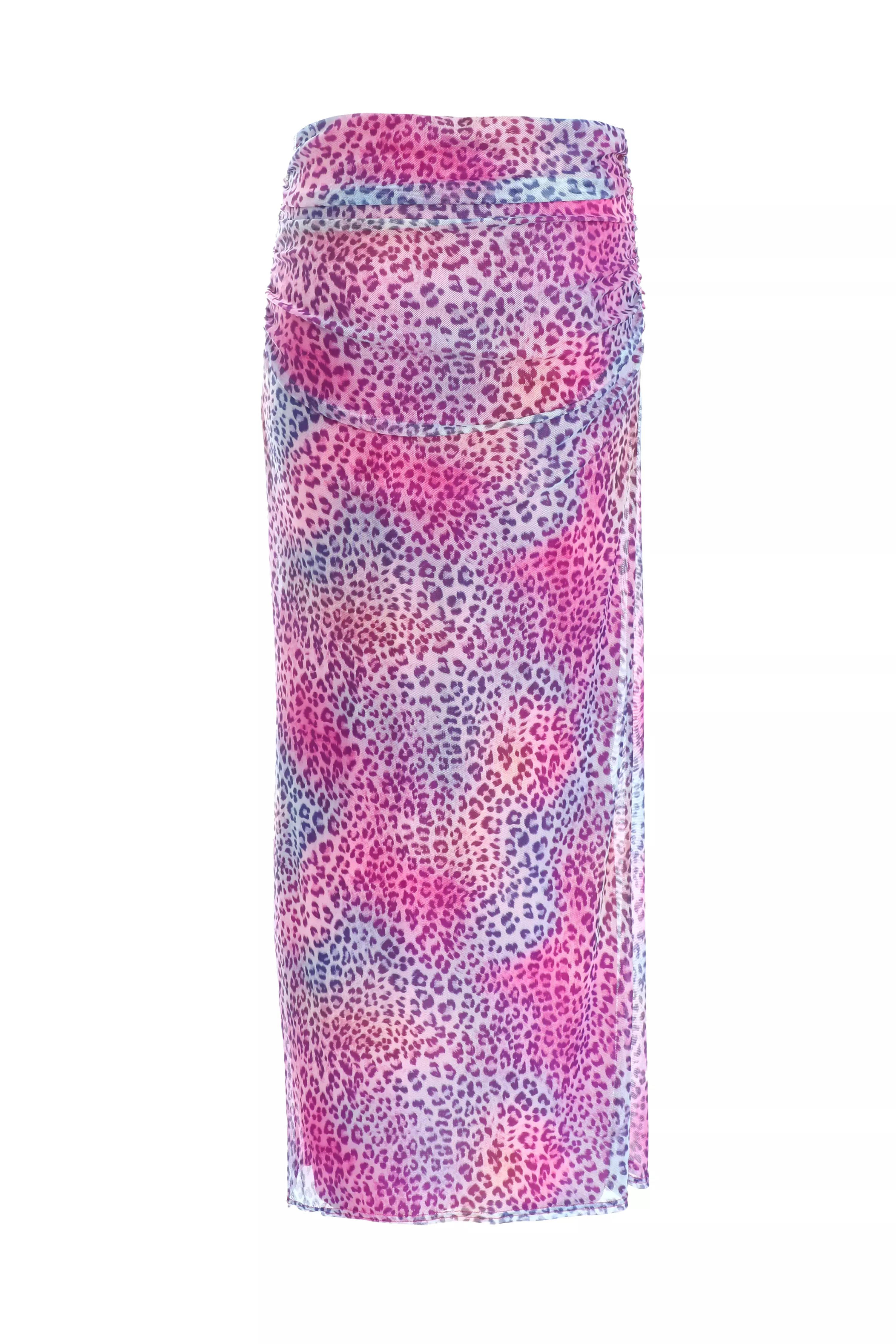 Multicolored Leopard Print Mesh Maxi Skirt