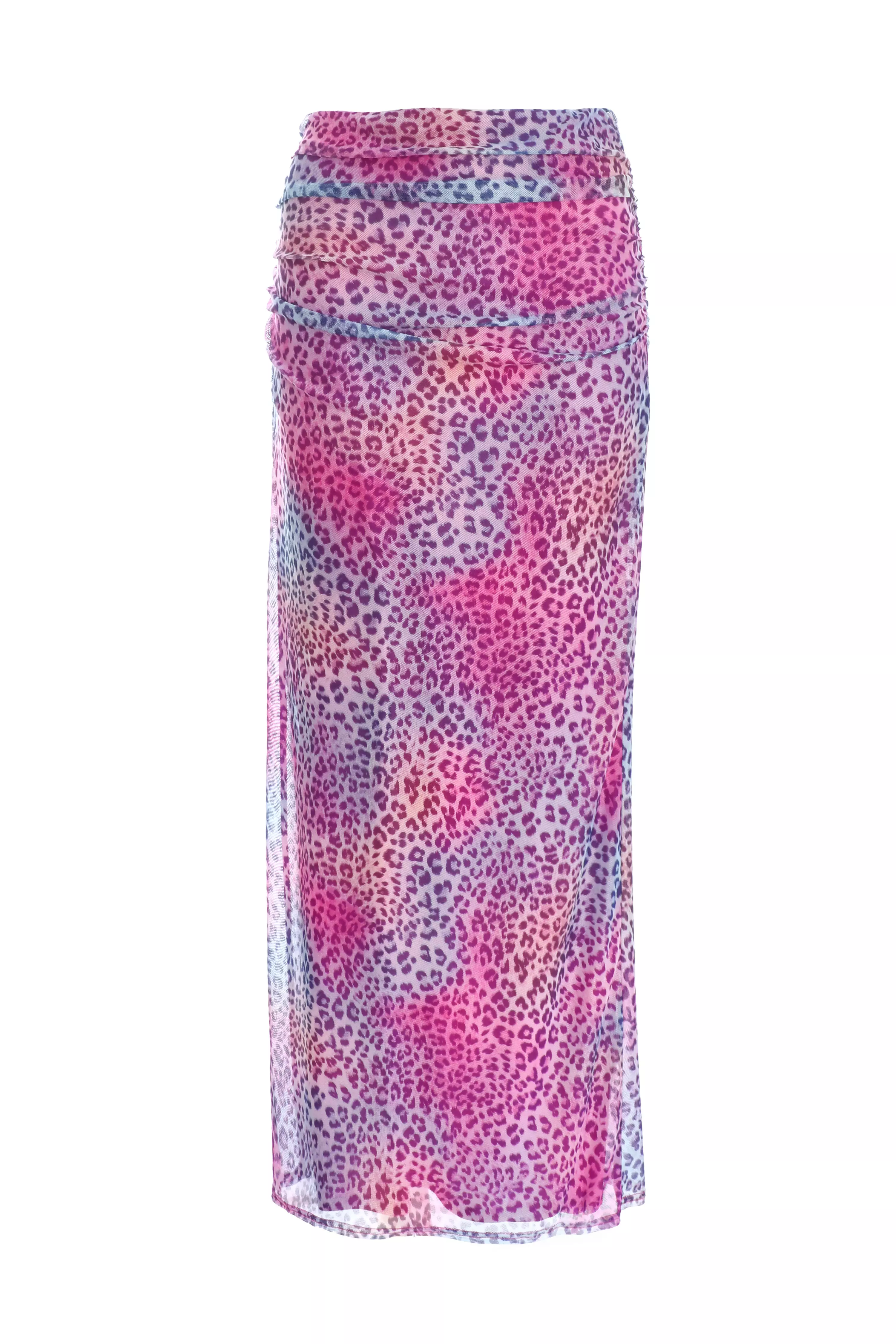 Multicolored Leopard Print Mesh Maxi Skirt