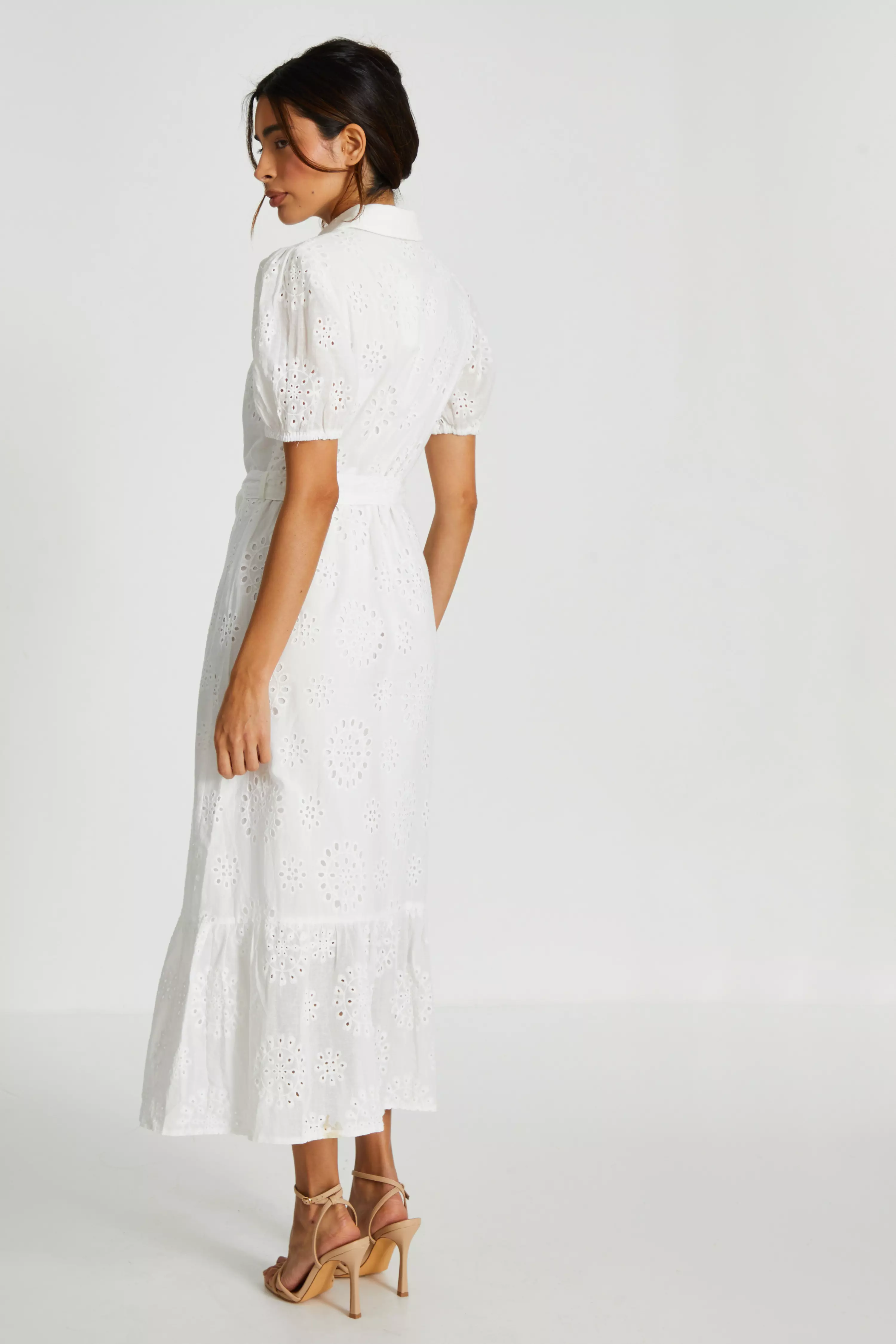 White Embordered Midaxi Shirt Dress