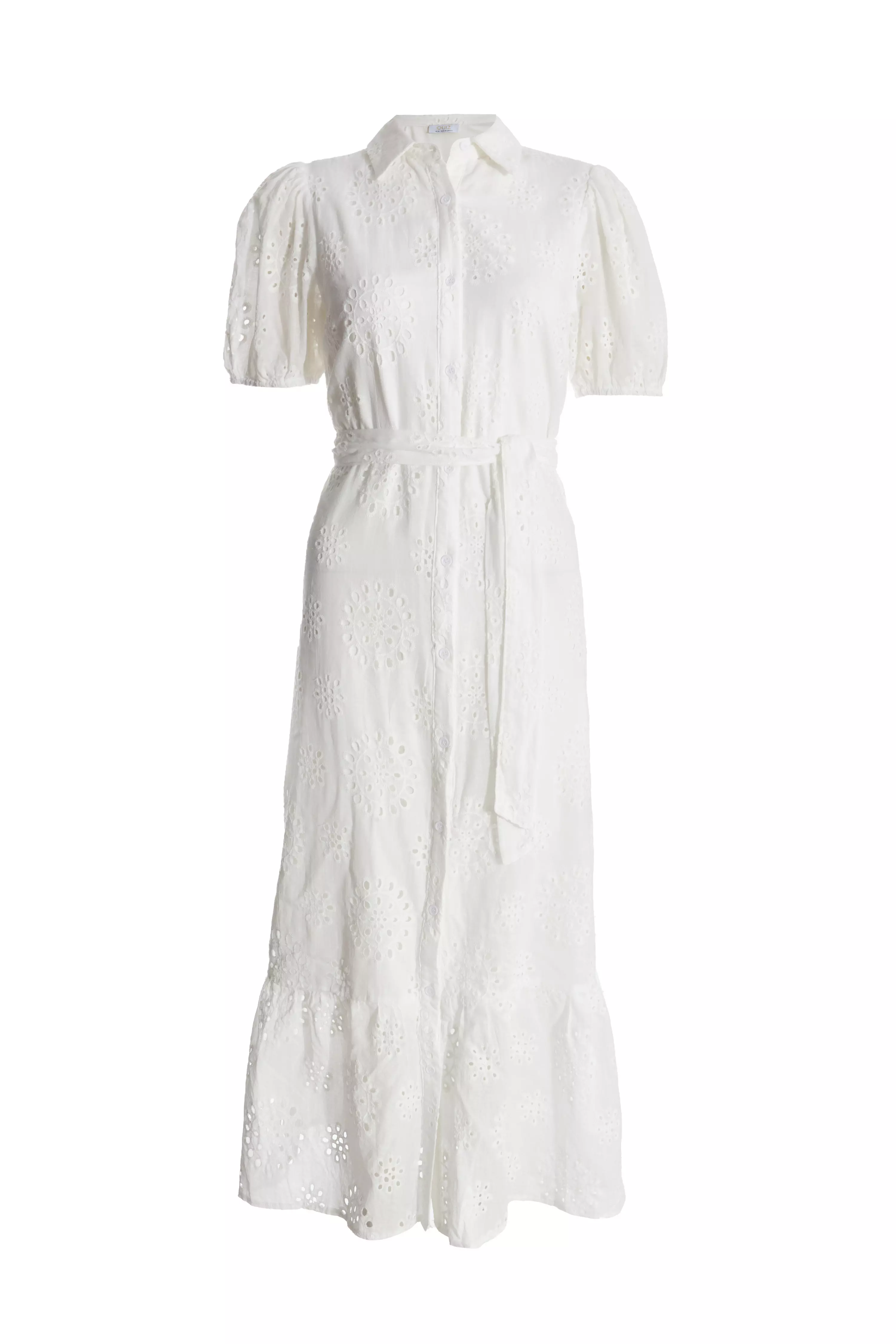 White Embroidered Midaxi Shirt Dress