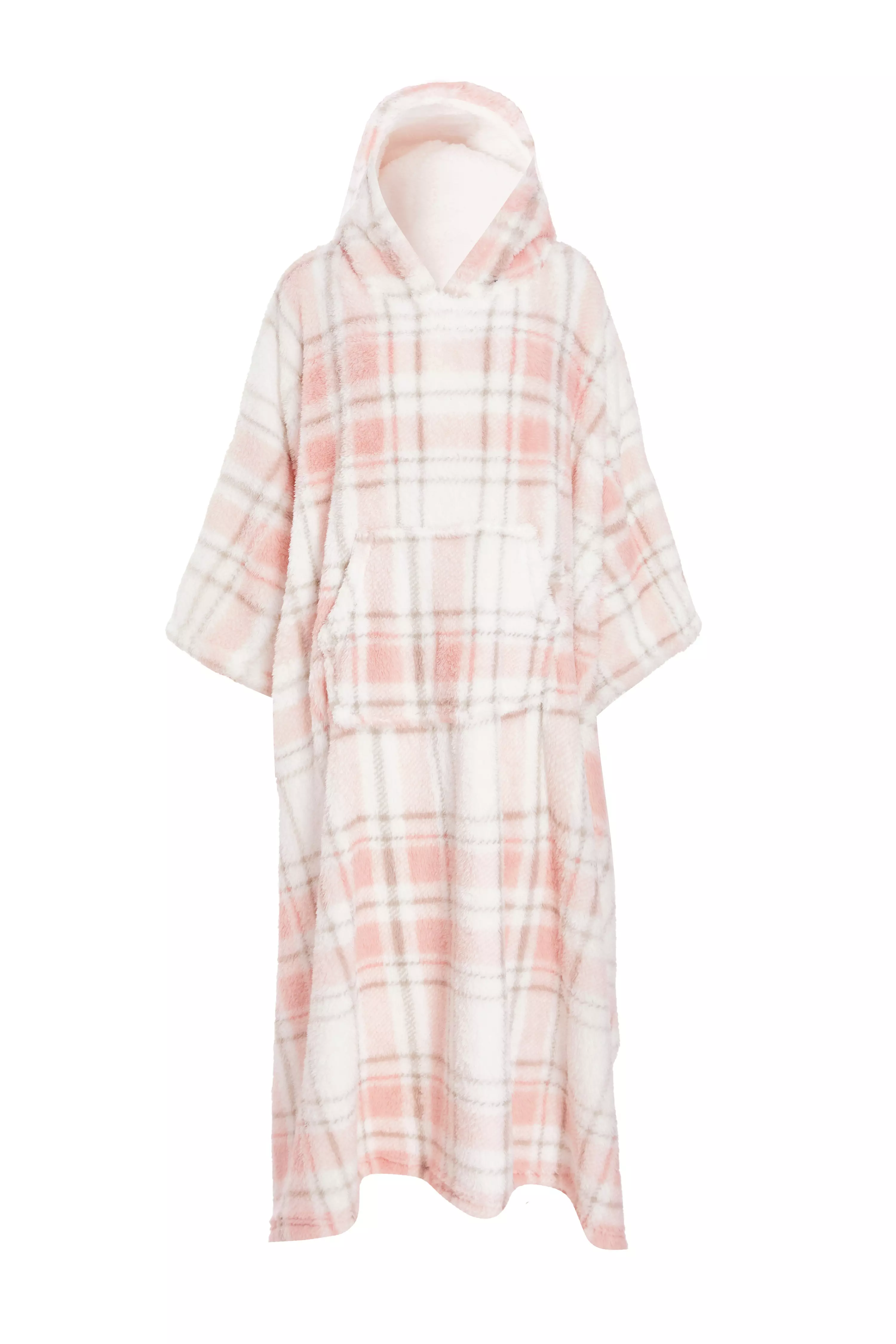 Pink Check Fleece Blanket Hoodie