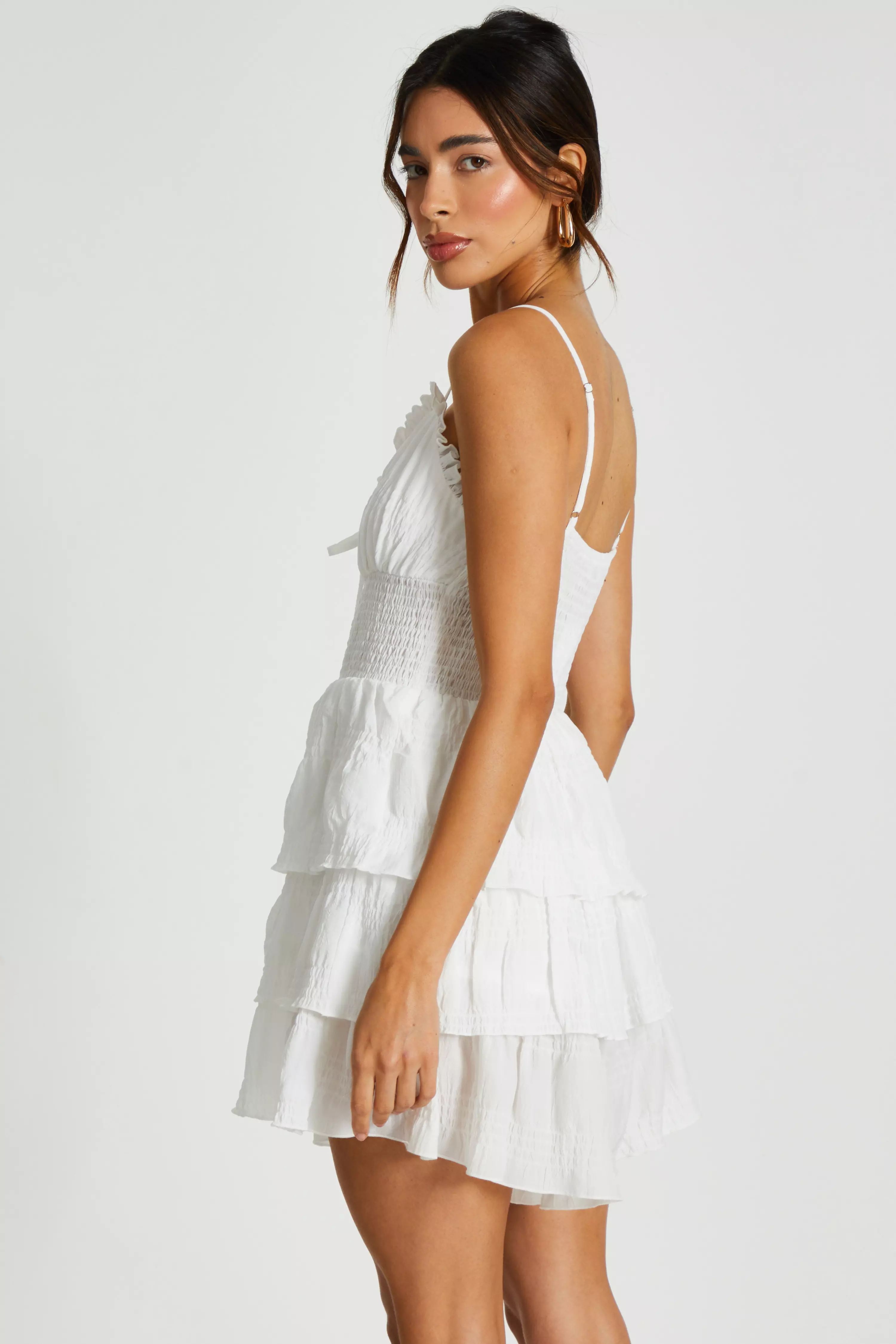 White Ruffle Tiered Playsuit