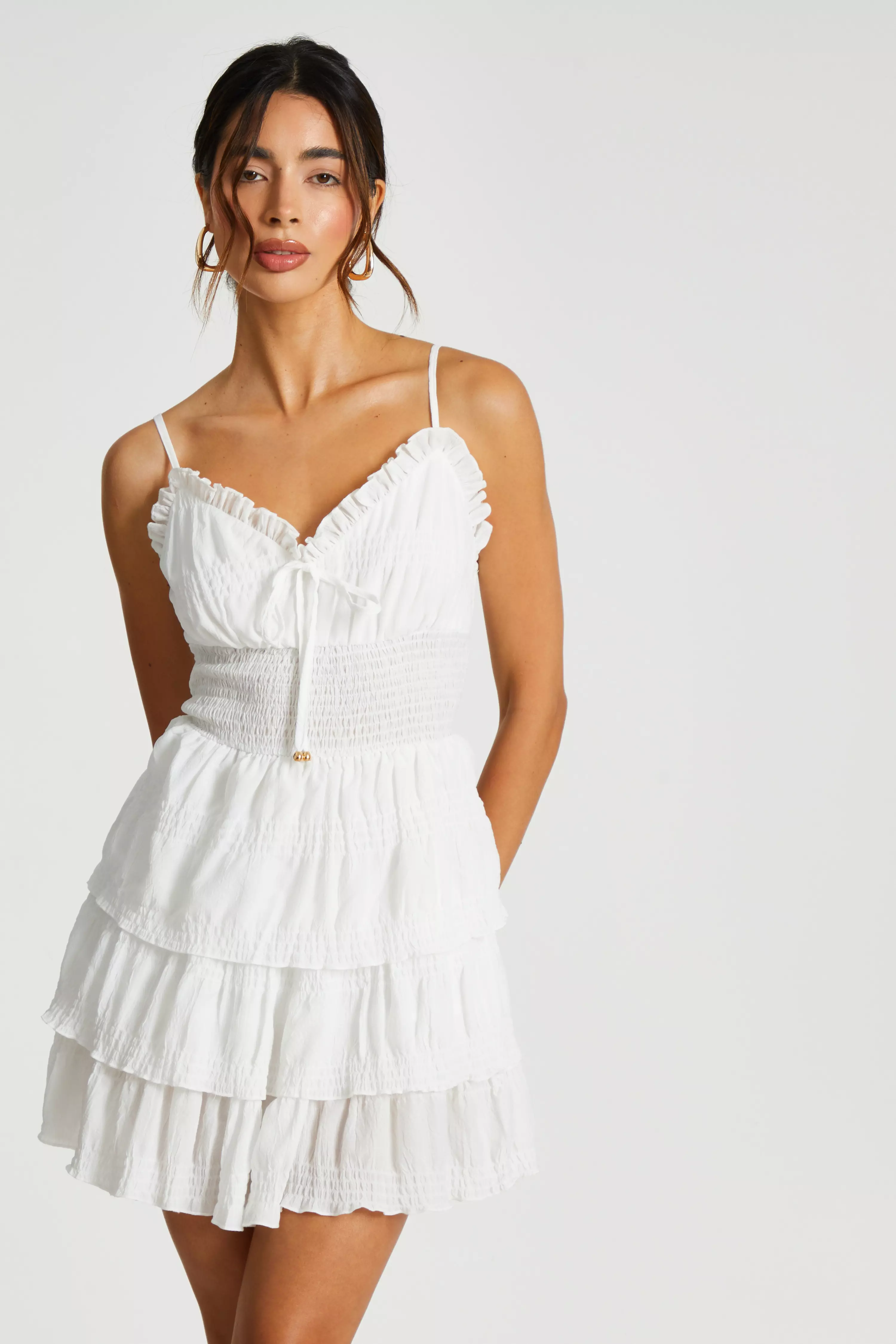 White Ruffle Tiered Playsuit