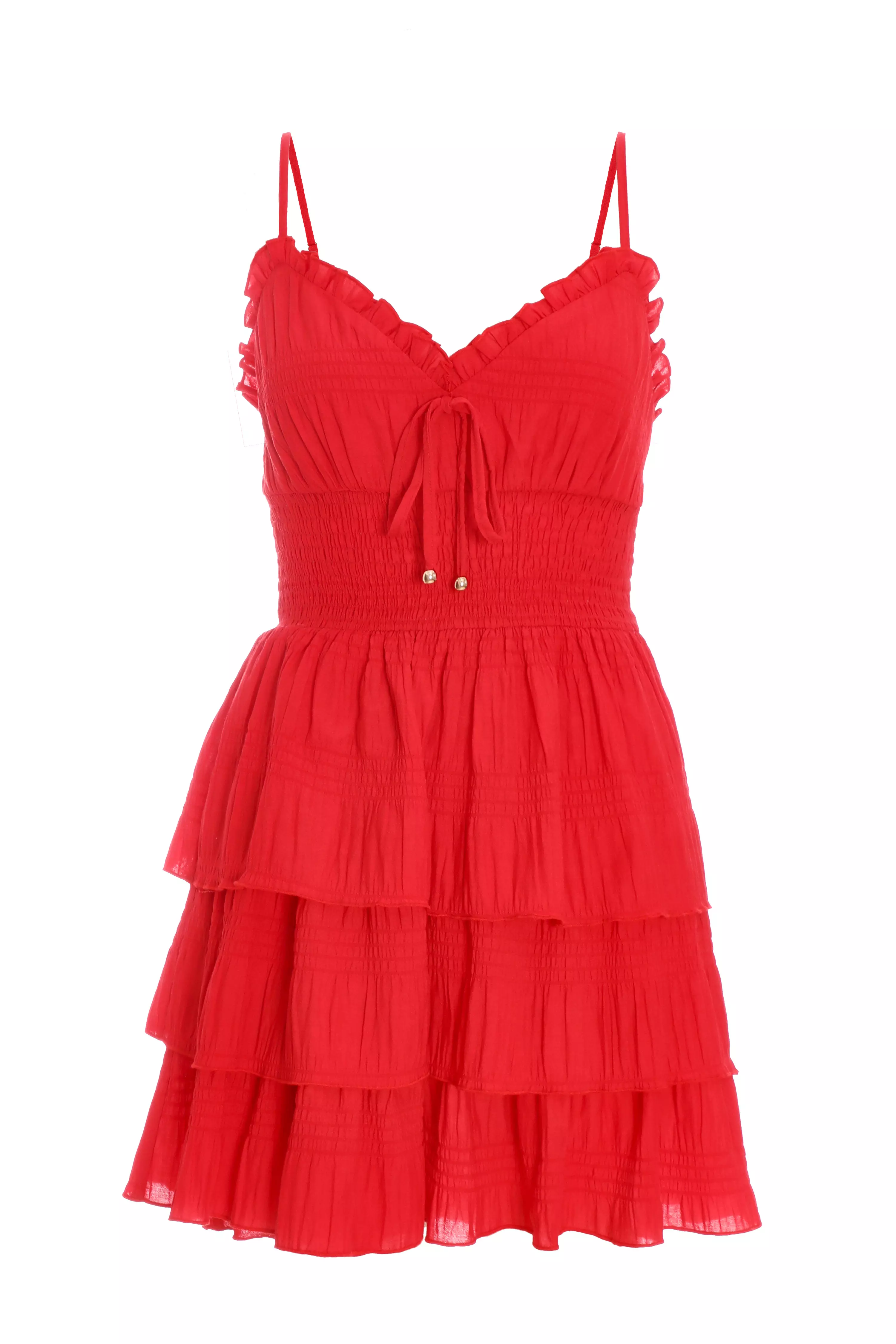 Red Ruffle Tiered Playsuit