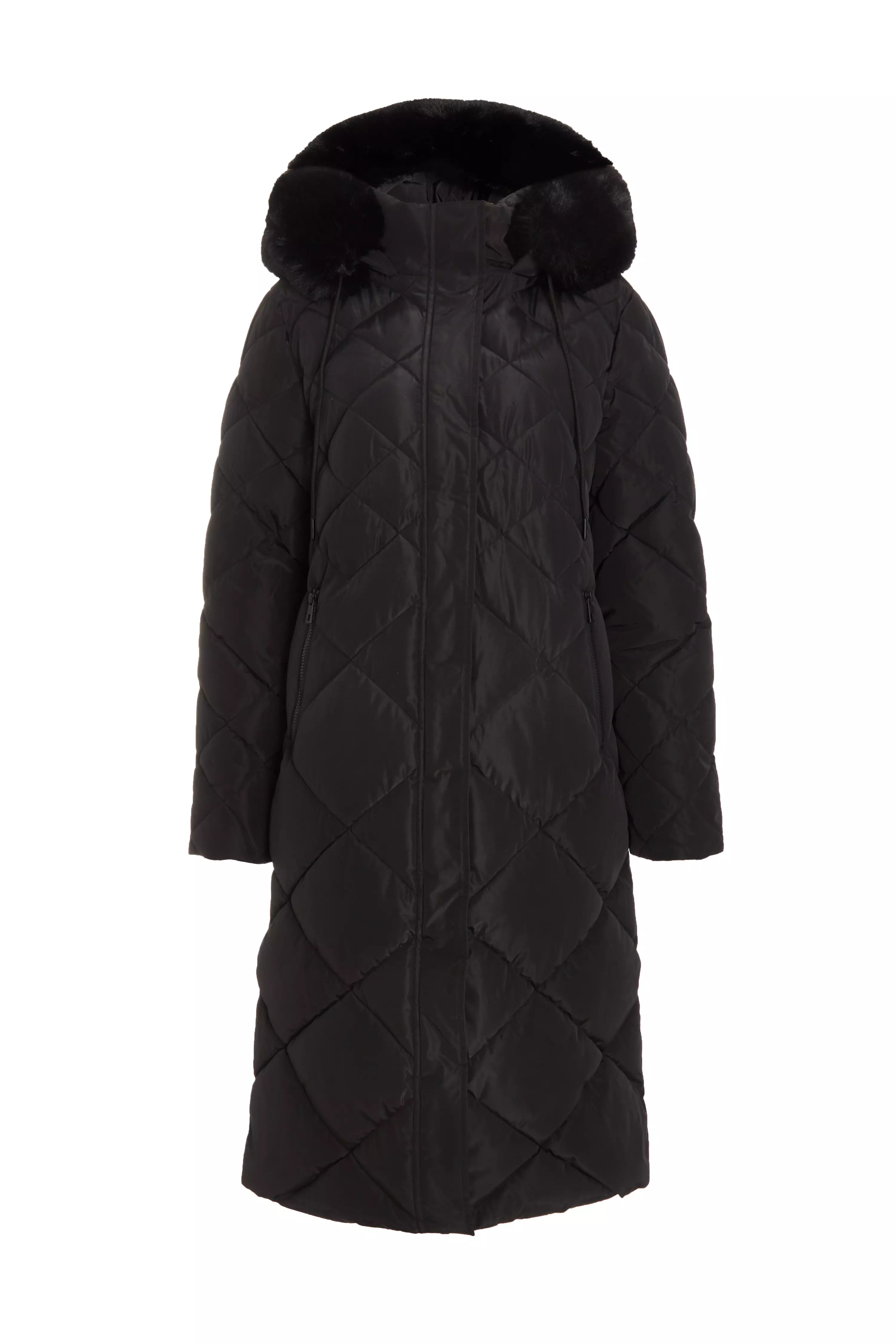 Petite Black Quilted Long Parka