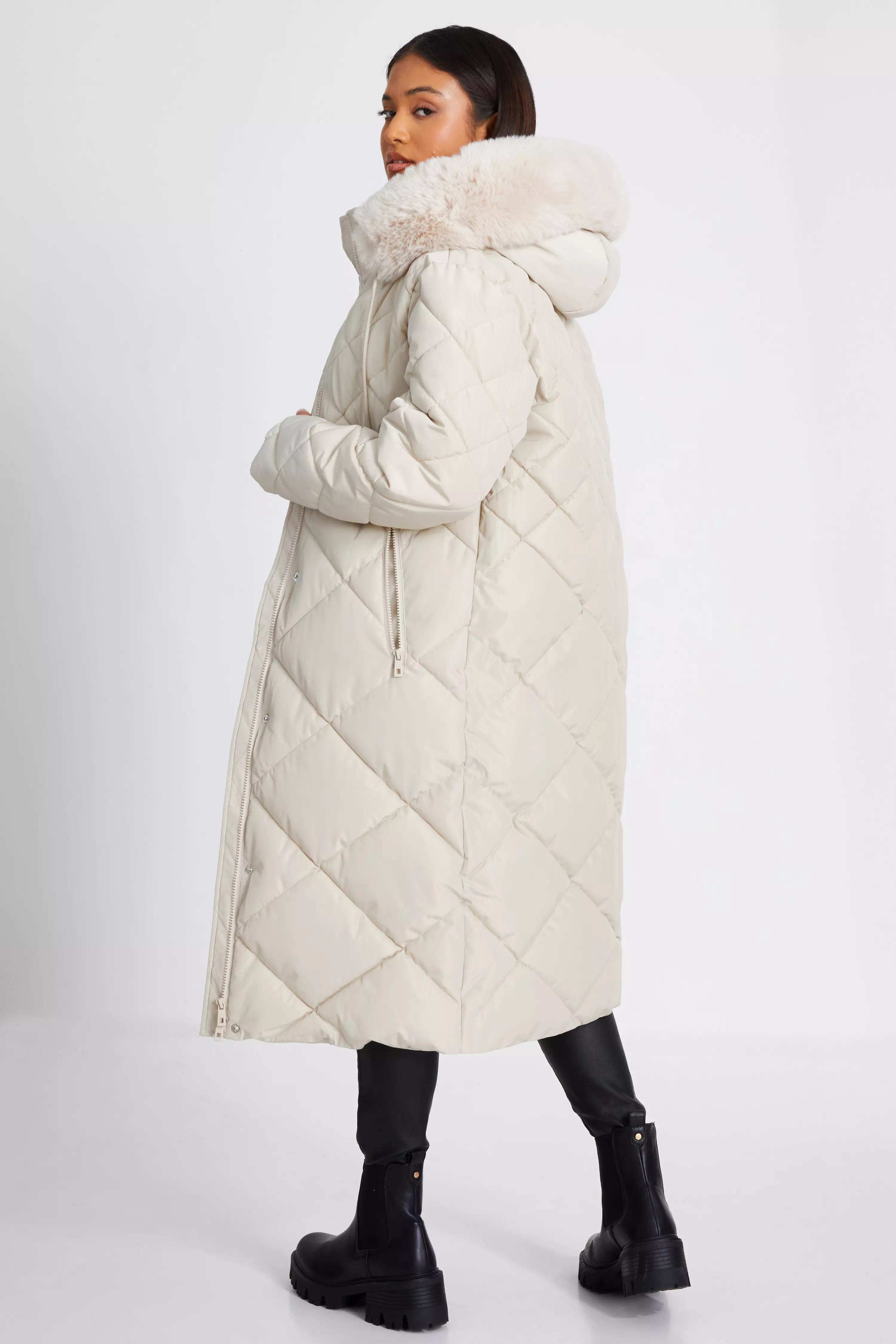 Petite Stone Quilted Longline Parka