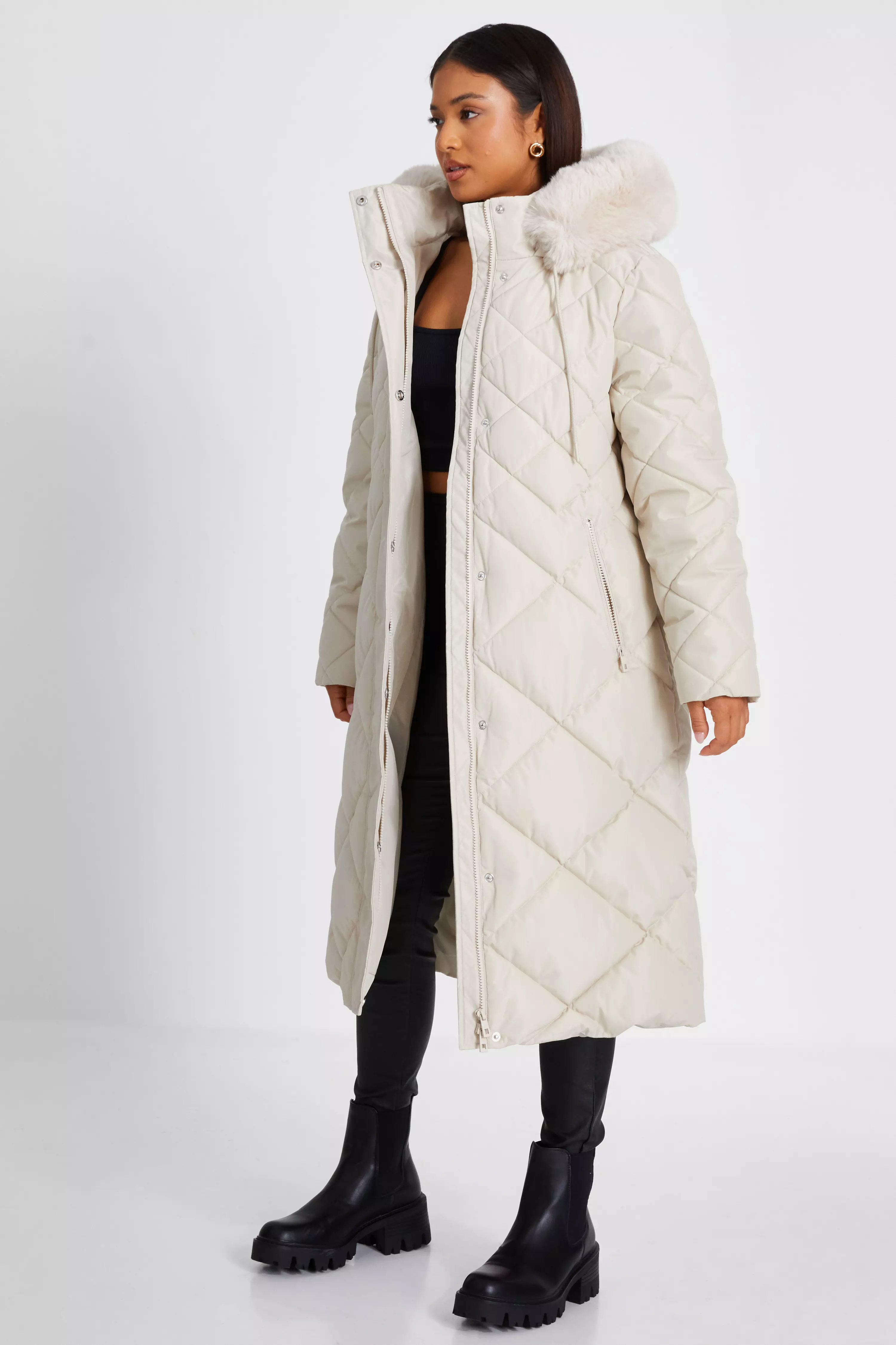 Petite Stone Quilted Longline Parka