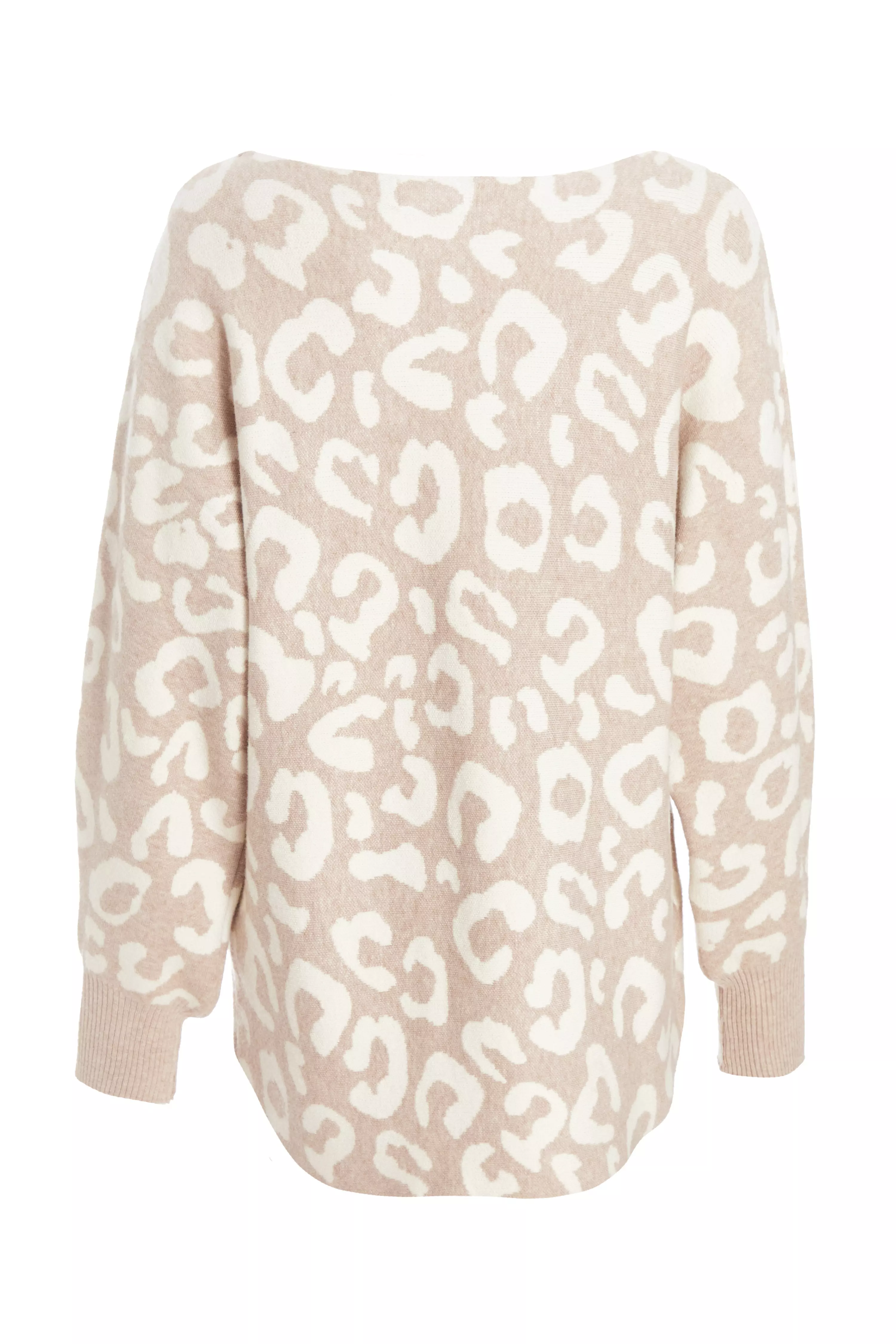 Stone Leopard Print Knit Batwing Jumper