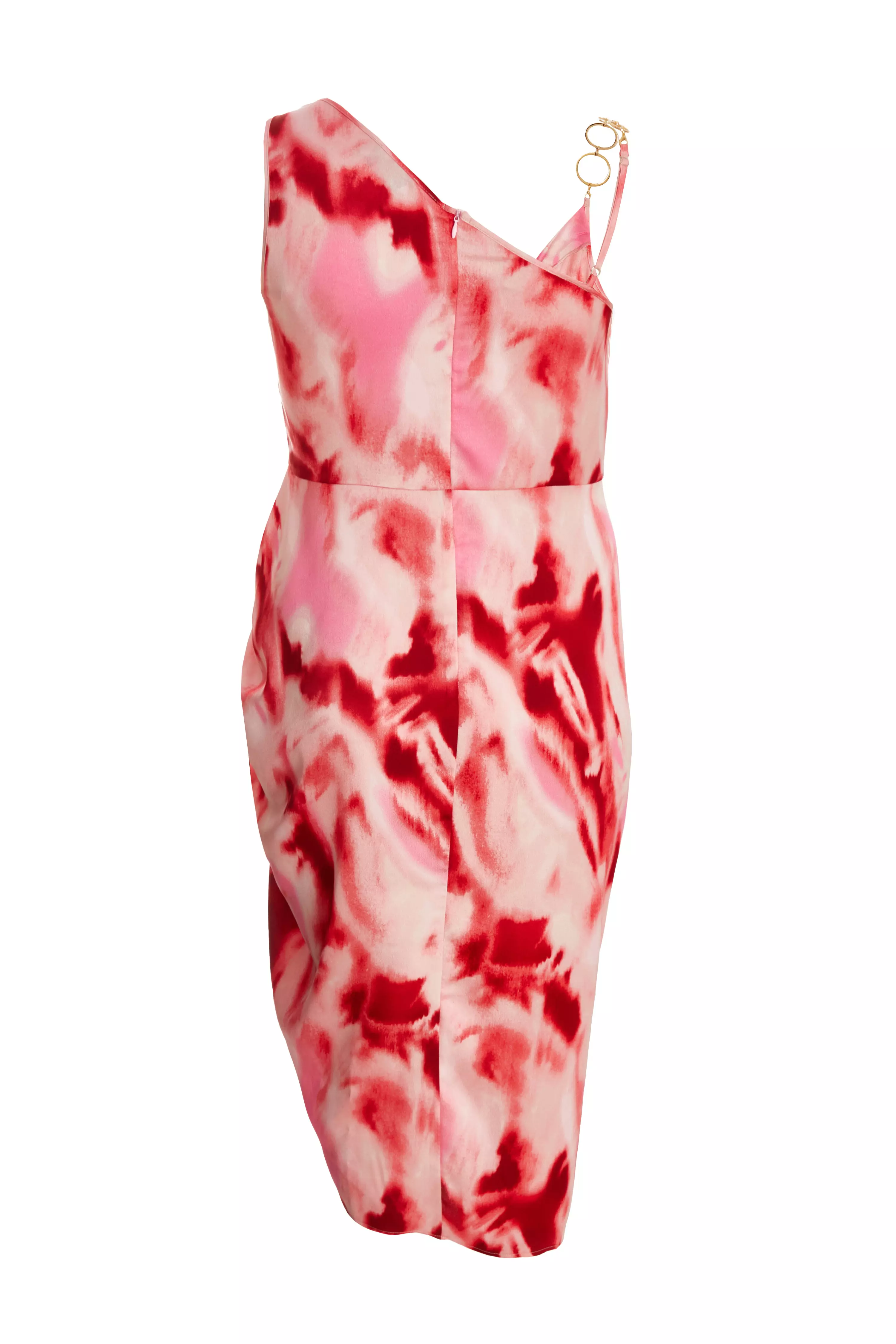 Curve Pink Satin Marble Print Midi Dress