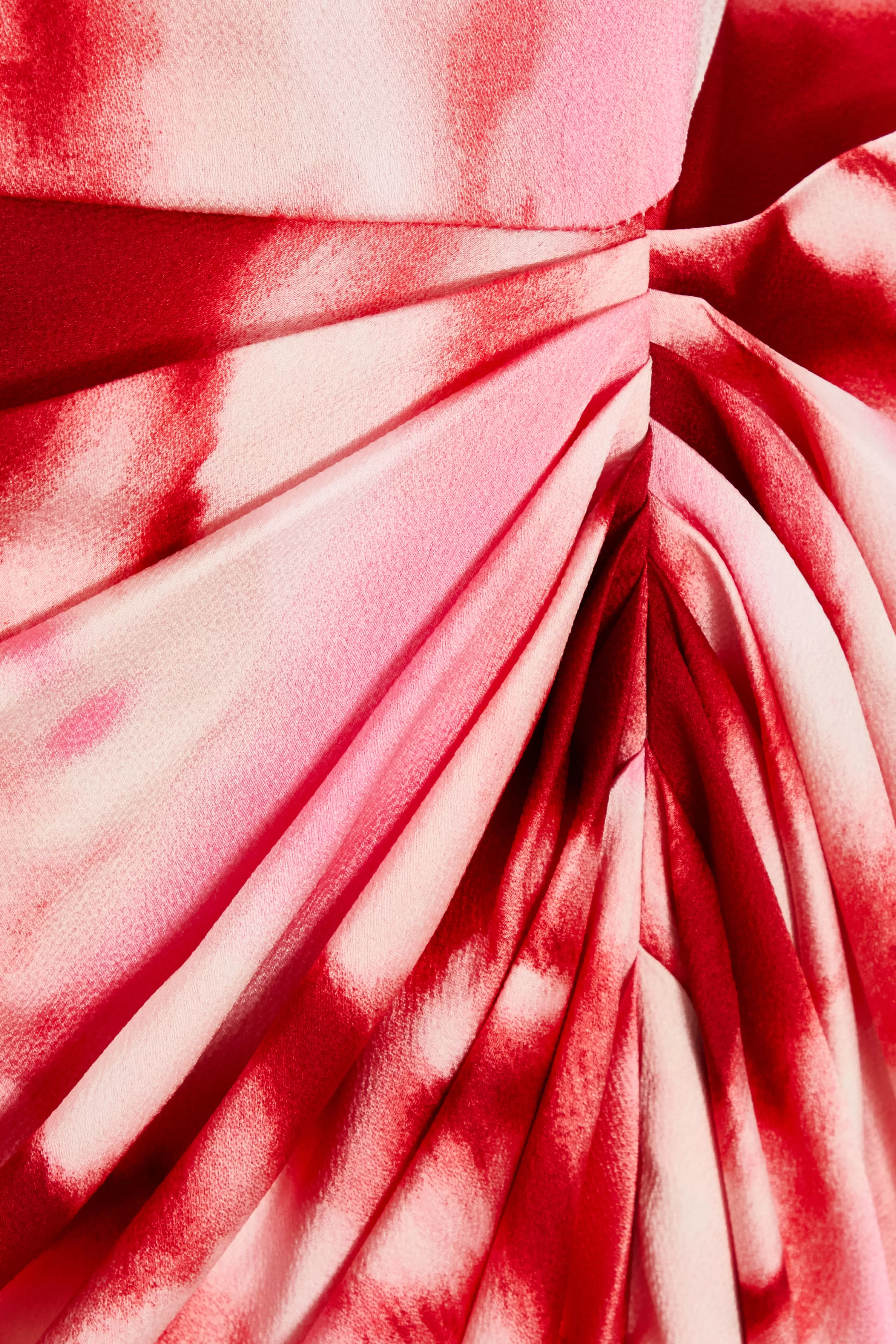 Curve Pink Satin Marble Print Ruched Midi Dress