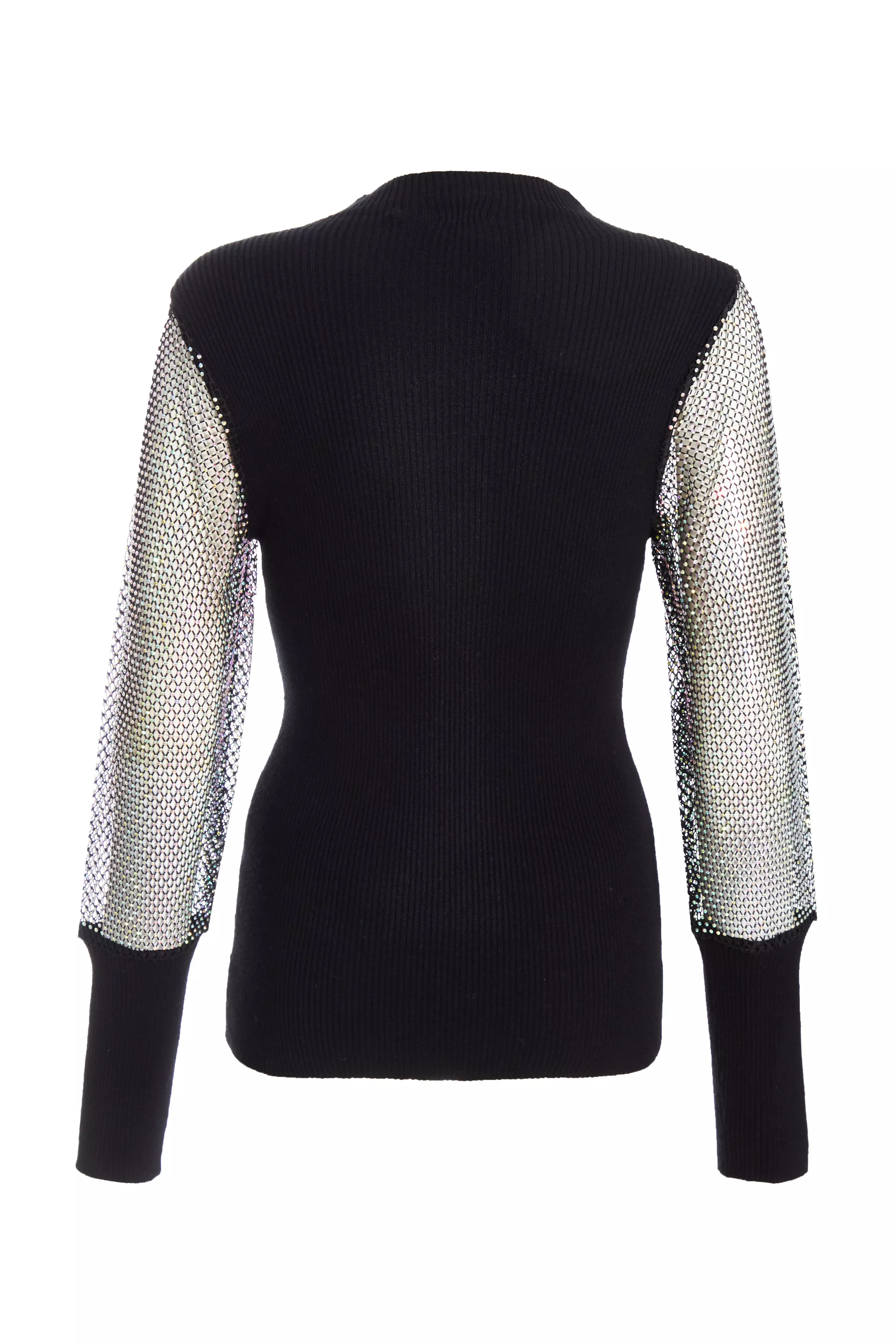 Black Knit Diamante Sleeve Jumper