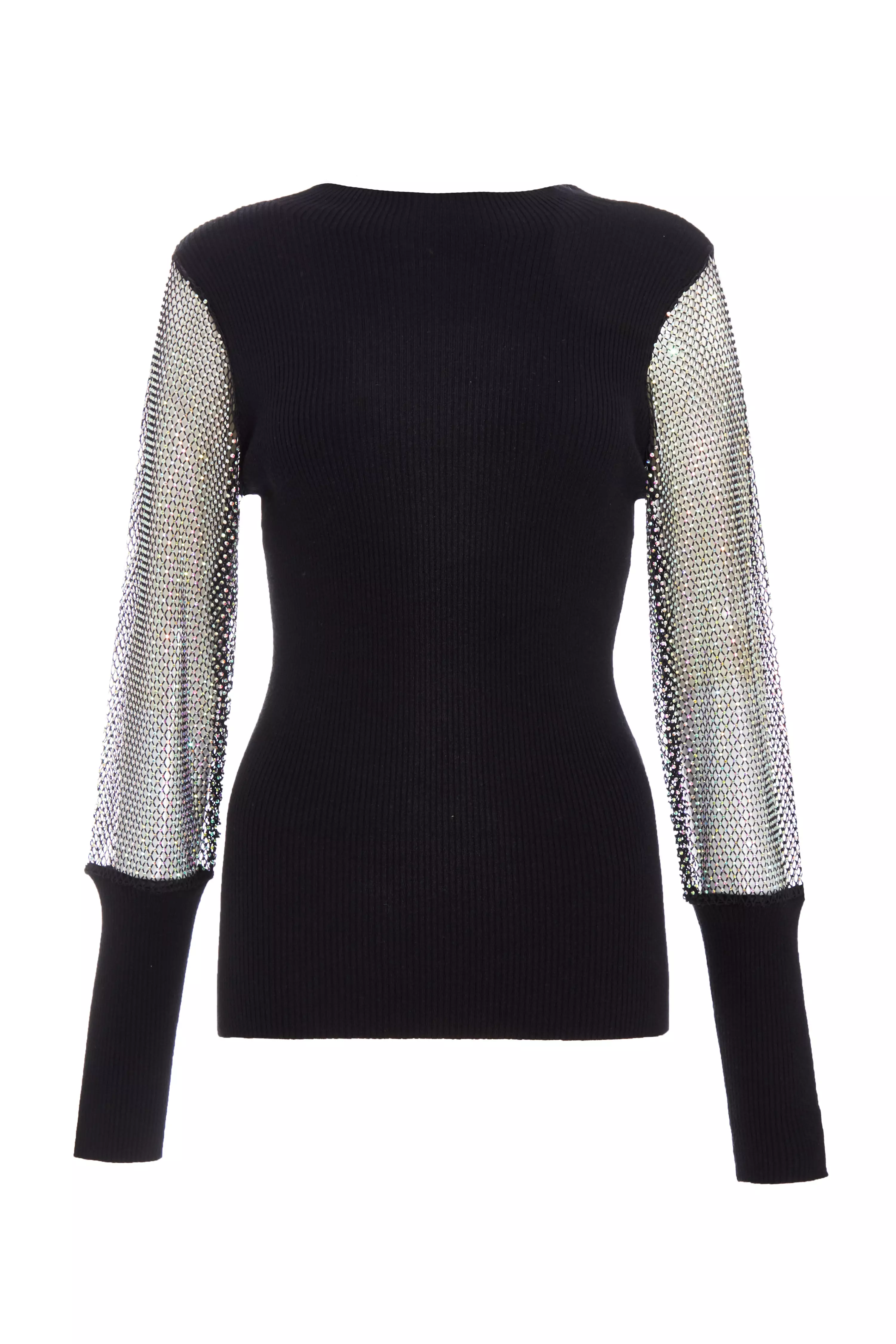 Black Knit Diamante Sleeve Jumper