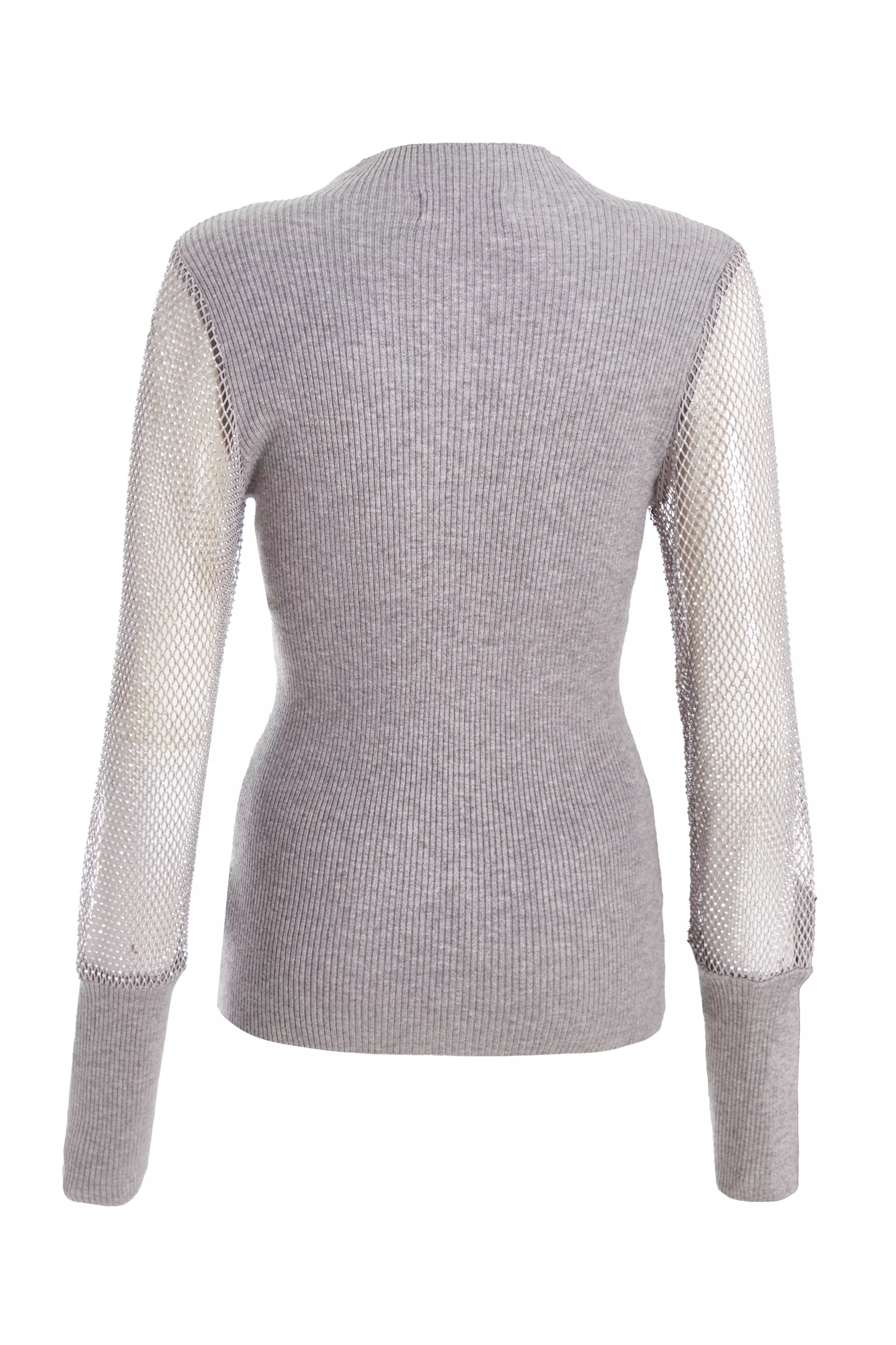 Grey Knit Diamante Sleeve Jumper