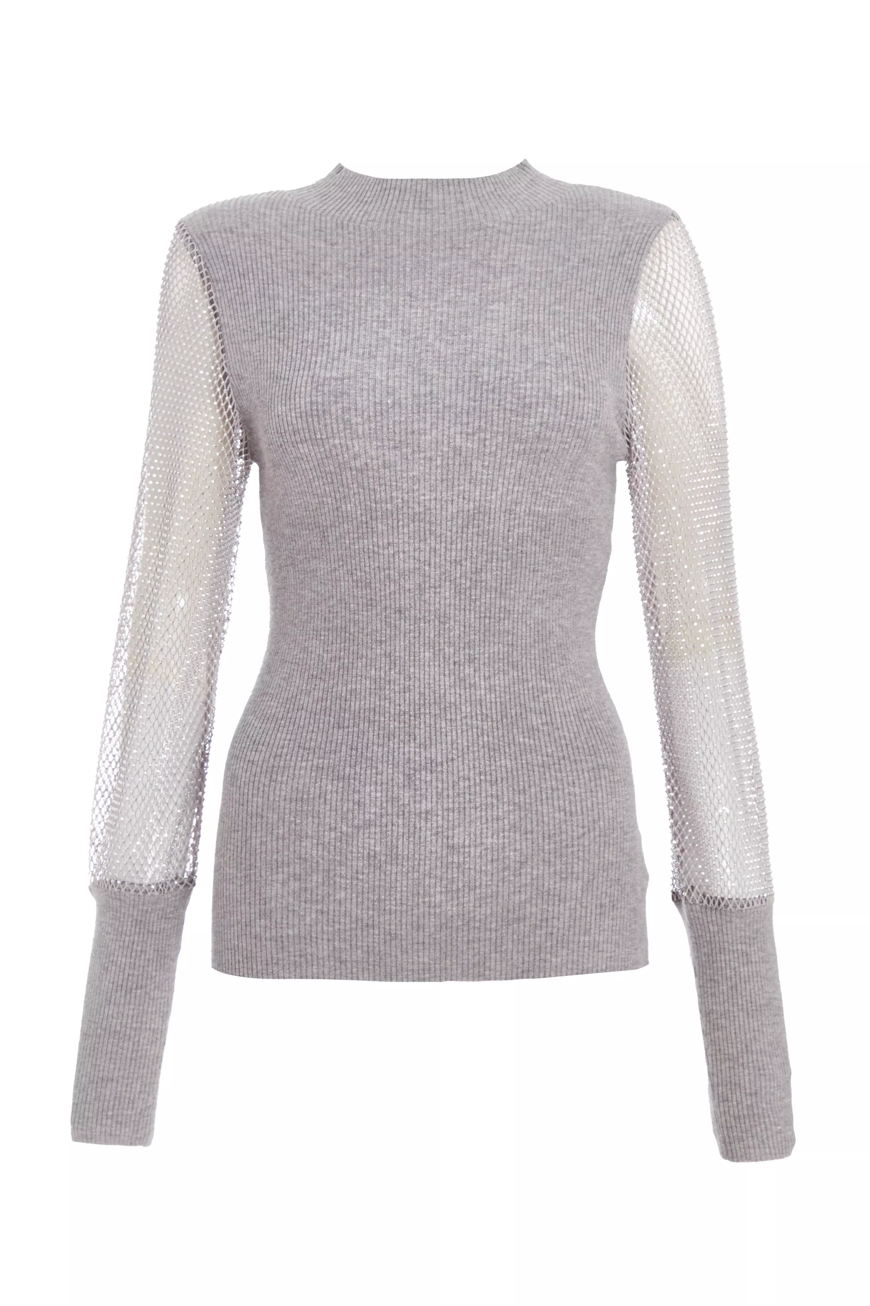 Grey Knit Diamante Sleeve Jumper