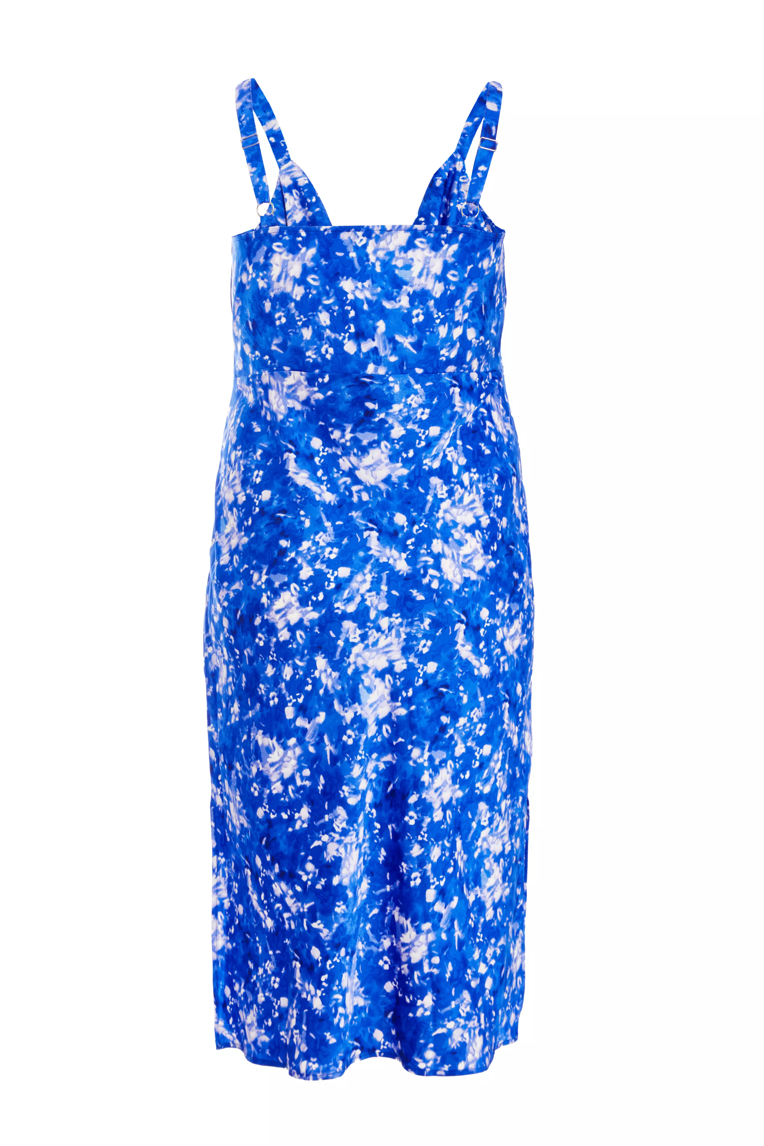 Curve Blue Ditsy Floral Satin Midaxi Dress