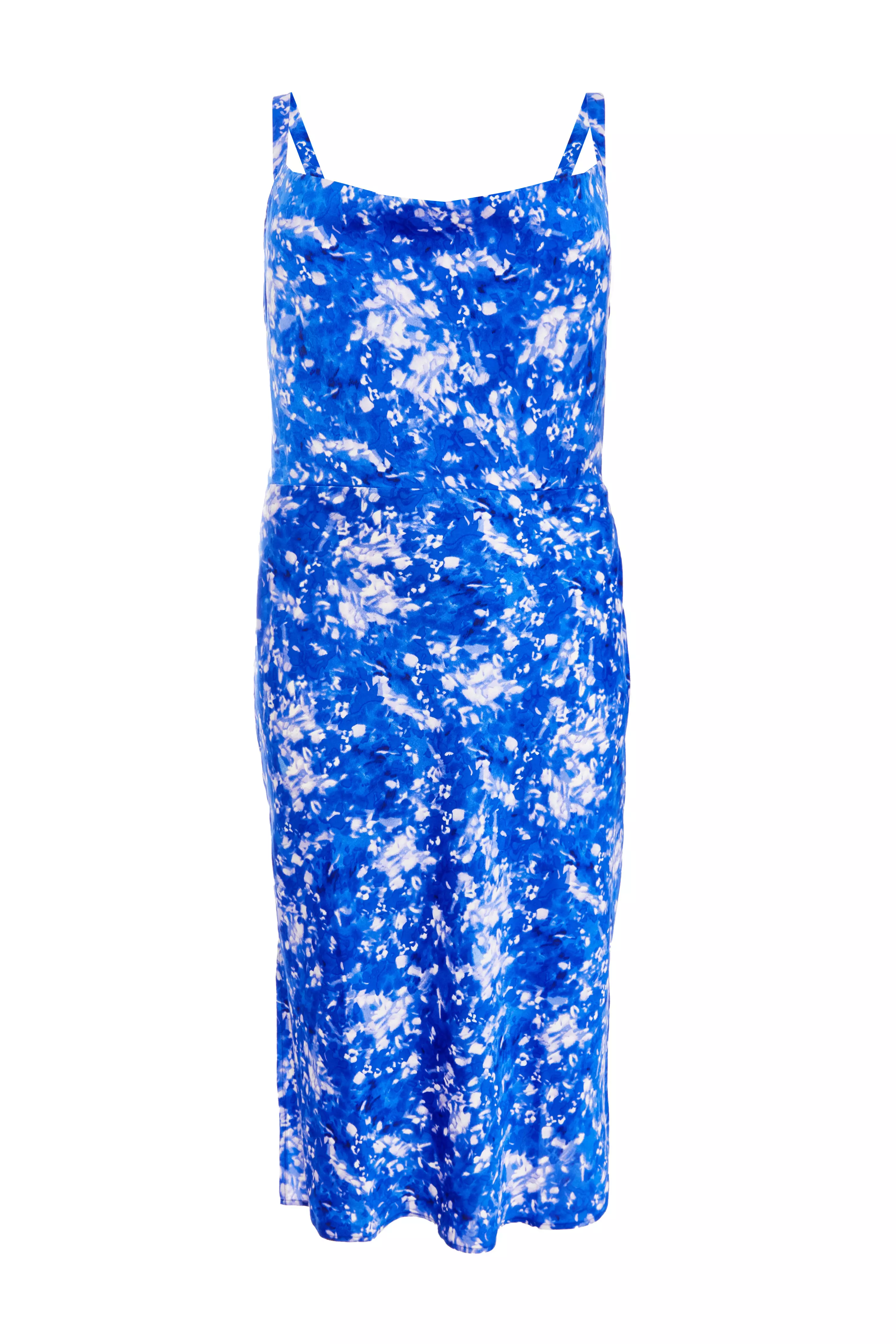 Curve Blue Ditsy Floral Satin Midaxi Dress